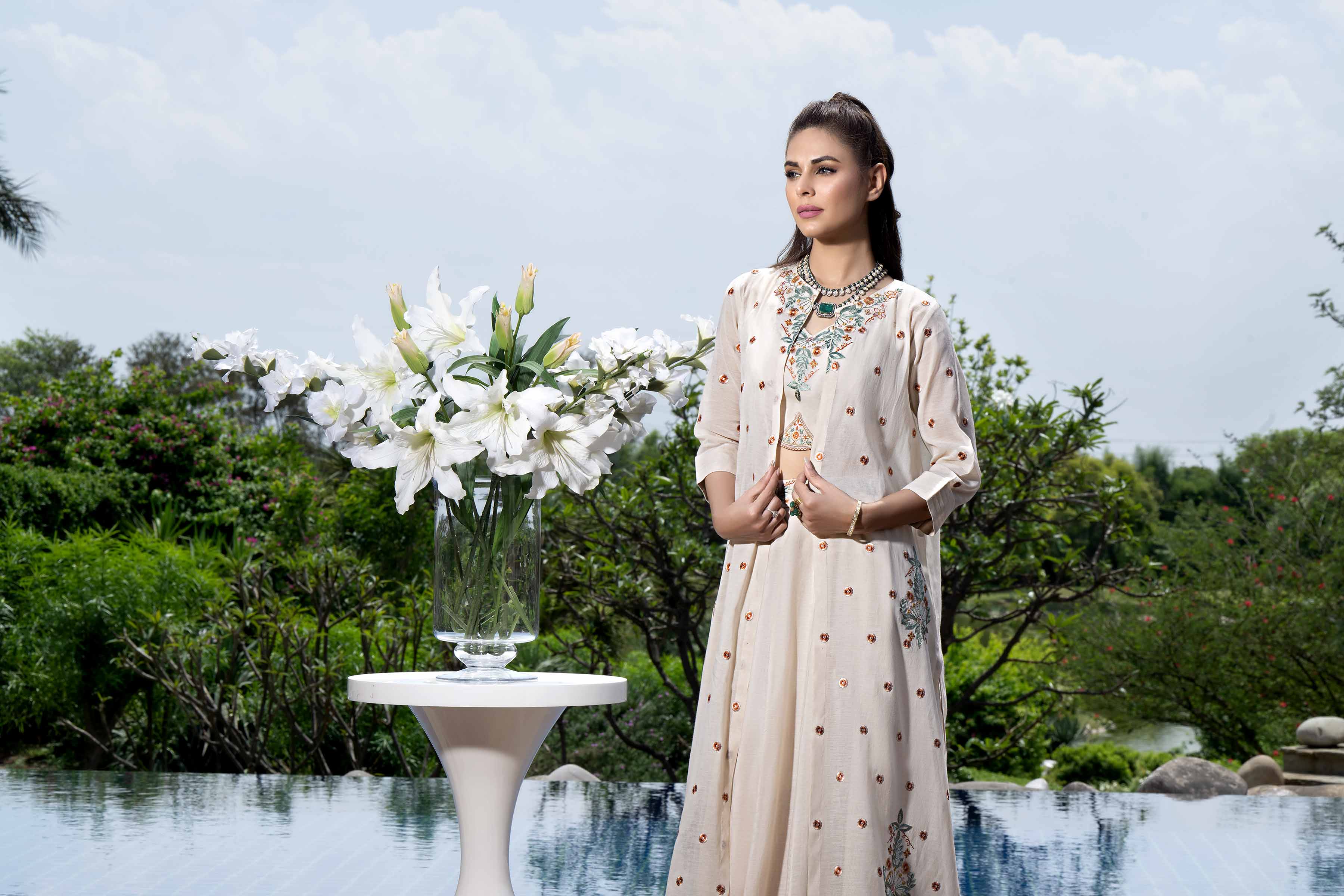 NishatUK - Brown Embroidered  Lawn 3-piece ready to wear Suit