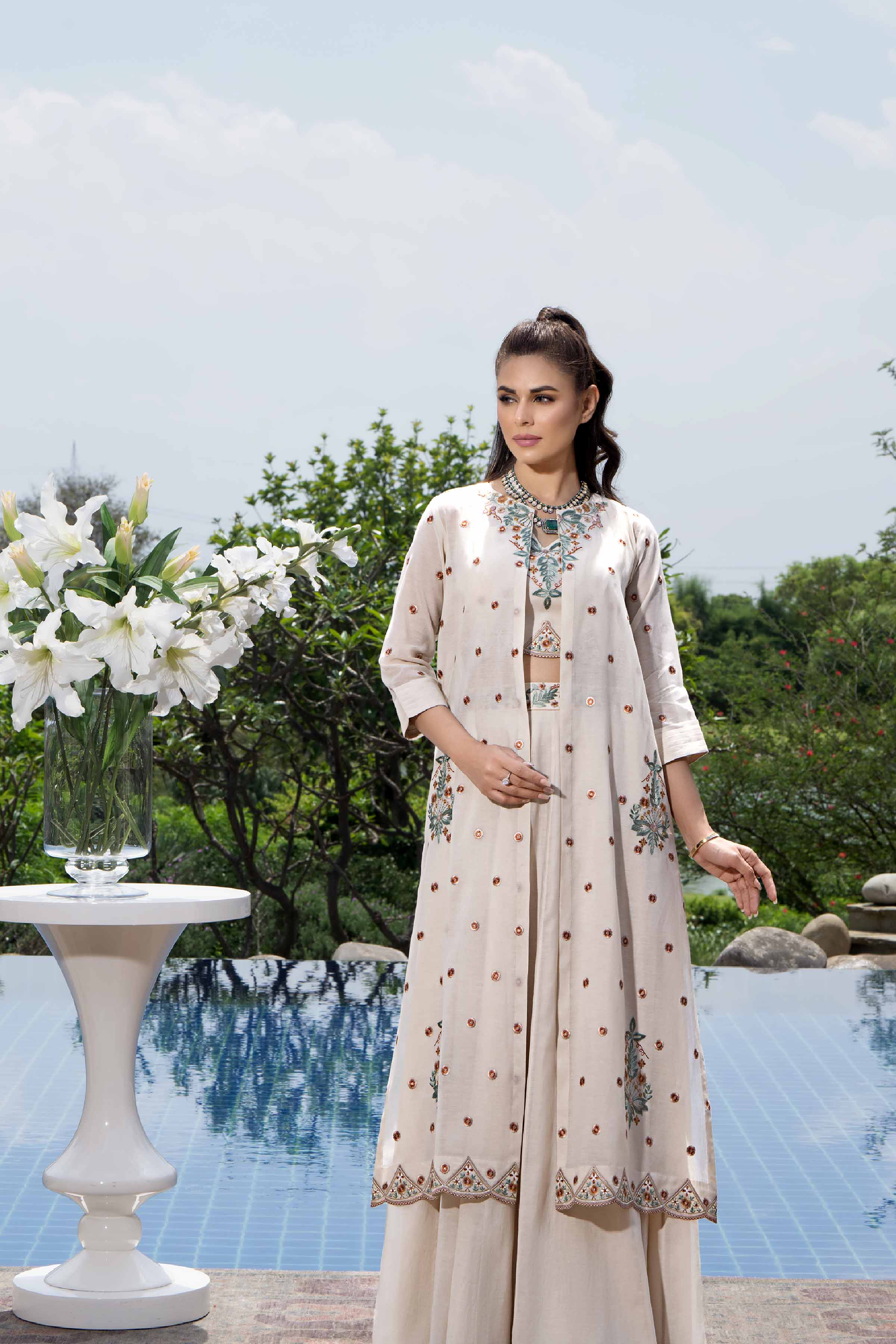 NishatUK - Brown Embroidered  Lawn 3-piece ready to wear Suit