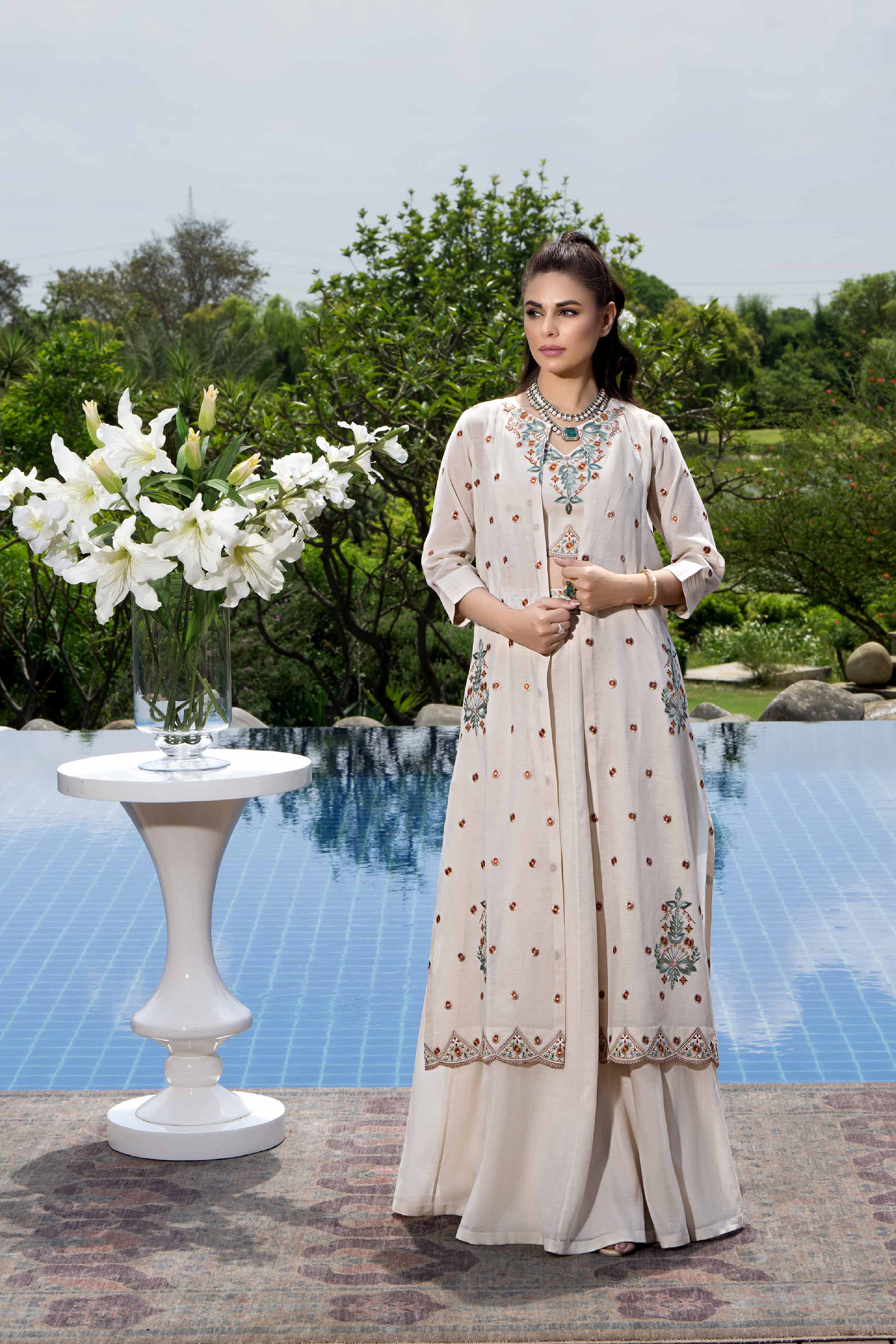 NishatUK - Brown Embroidered  Lawn 3-piece ready to wear Suit