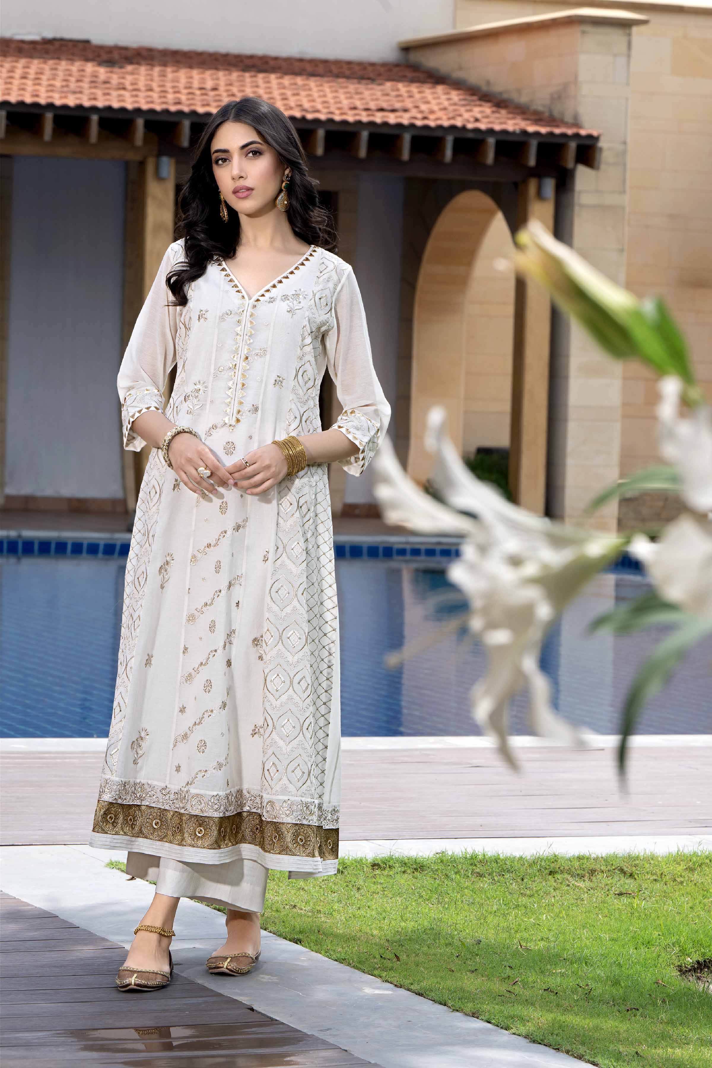 NishatUK - Brown Embroidered  Lawn 3-piece ready to wear Suit