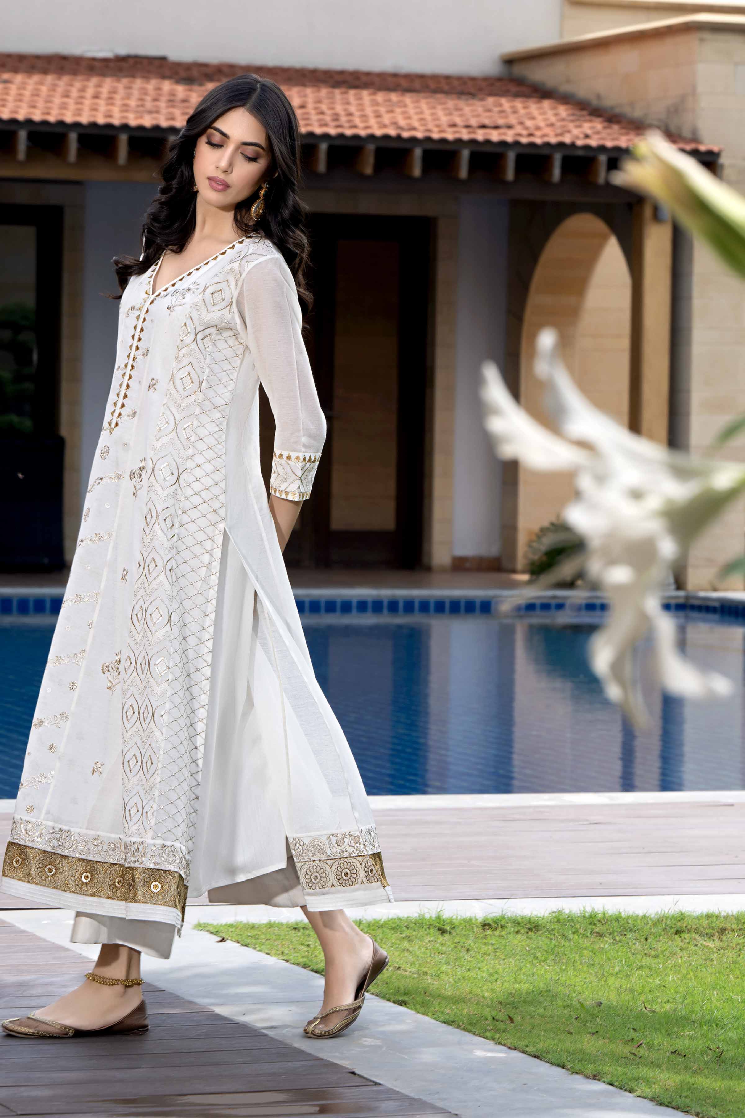 NishatUK - Brown Embroidered  Lawn 3-piece ready to wear Suit