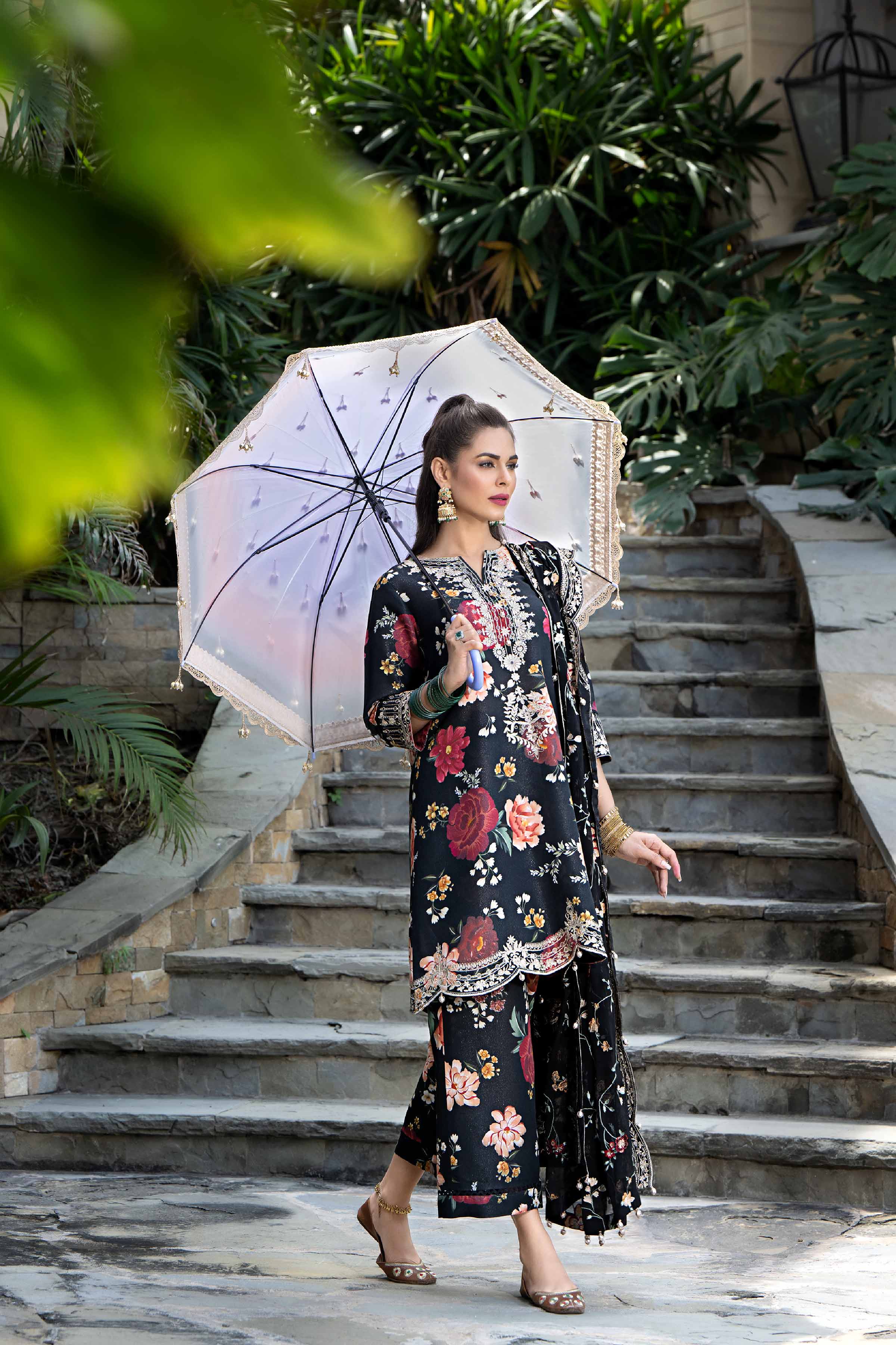 NishatUK - Brown Embroidered   Voile 3-piece ready to wear Suit