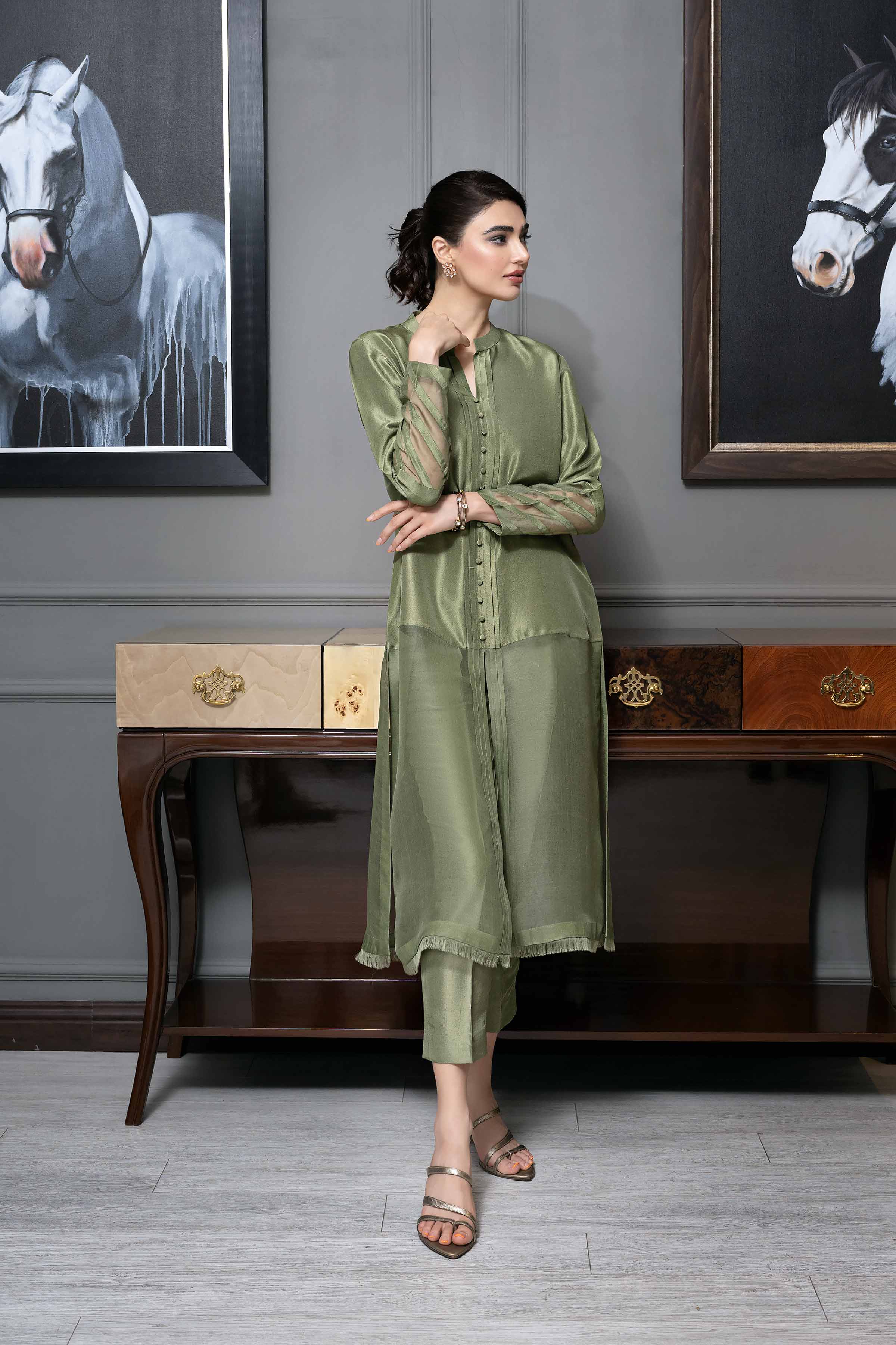 NishatUK - Brown Embroidered  Silk 2-piece ready to wear Dress