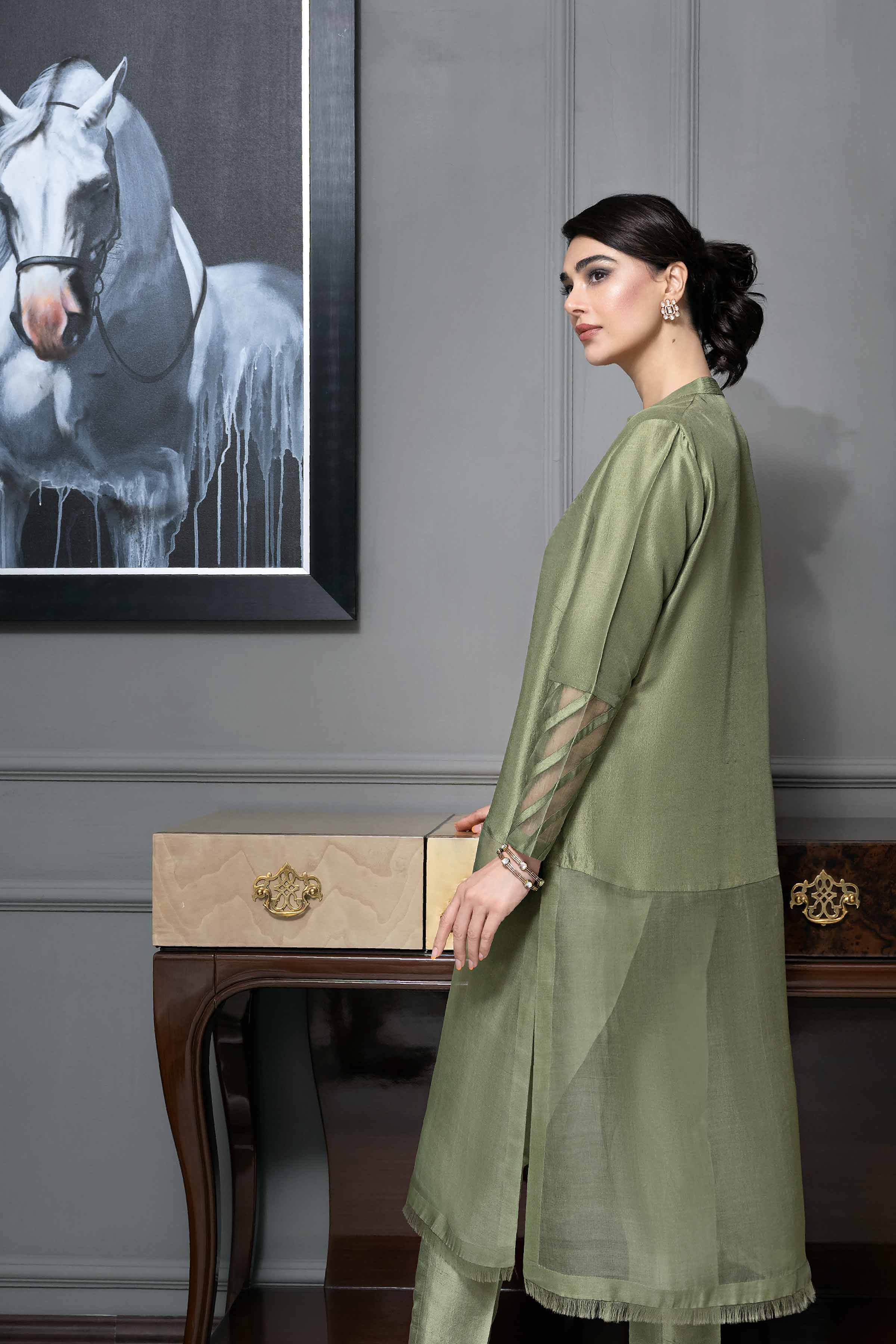 NishatUK - Brown Embroidered  Silk 2-piece ready to wear Dress