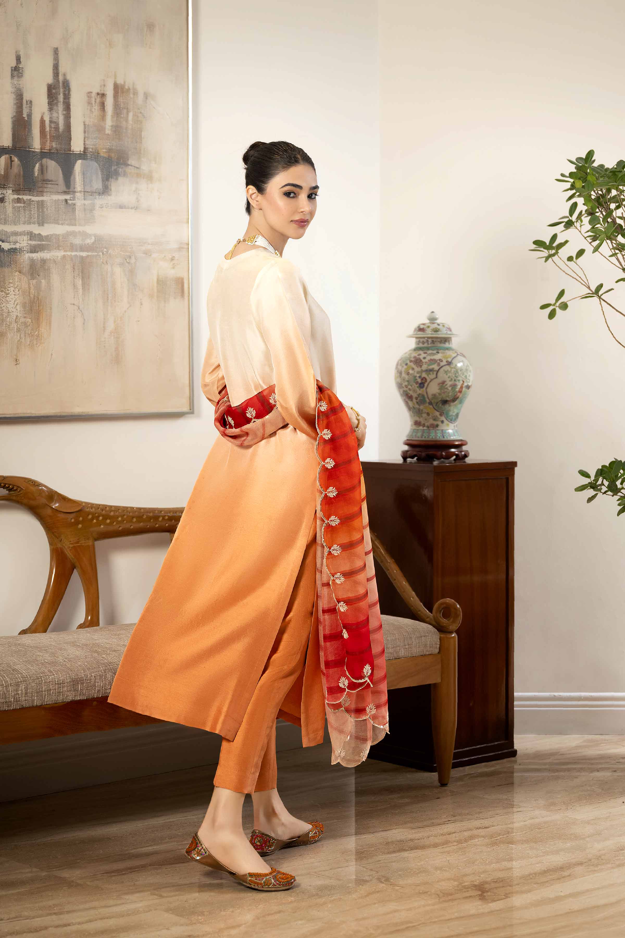 NishatUK - Brown Embroidered  Silk 3-piece ready to wear Suit