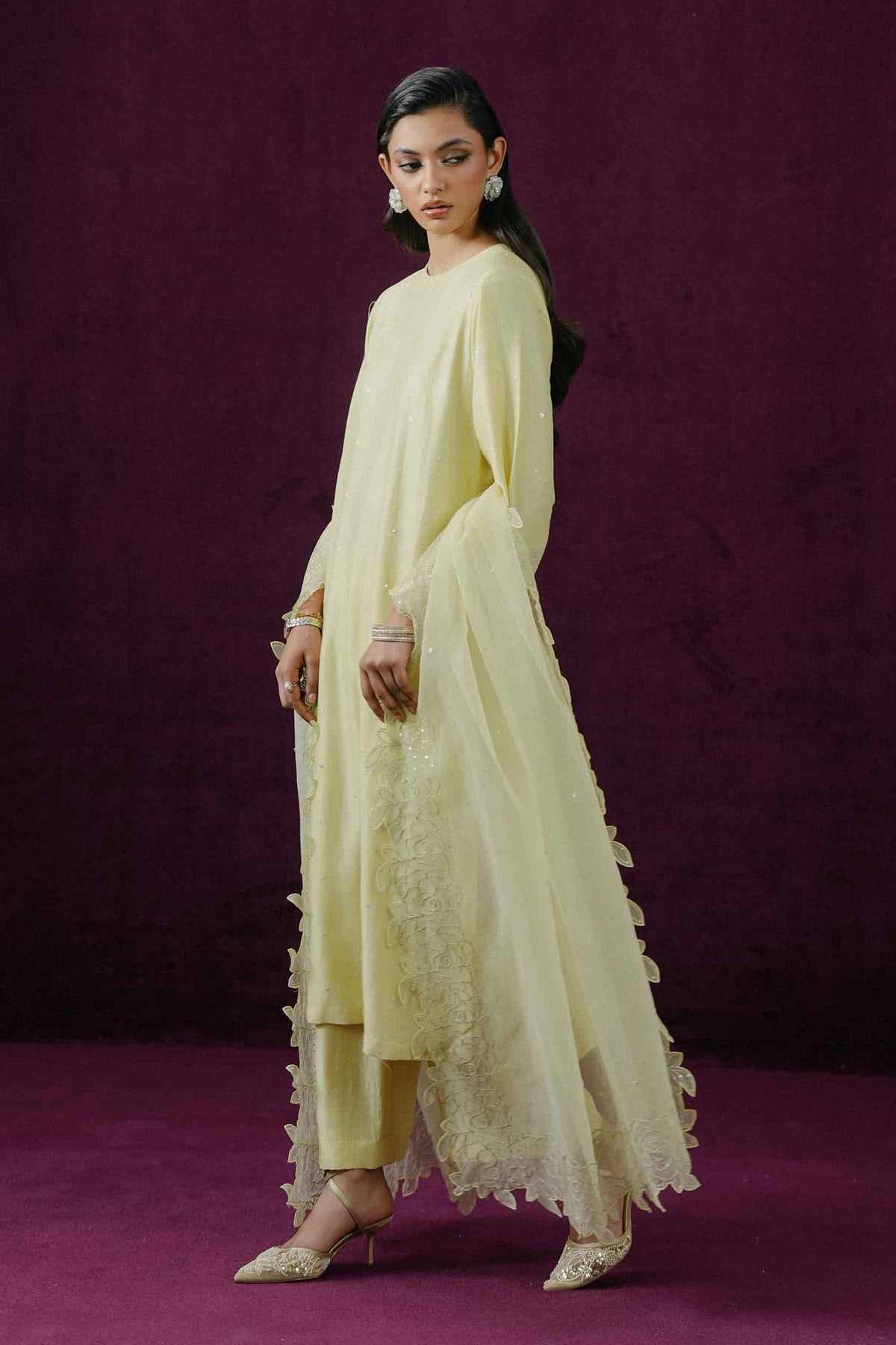 Nishat UK - Yellow Embroidered Silk 3 Pieces ready to wear Suit