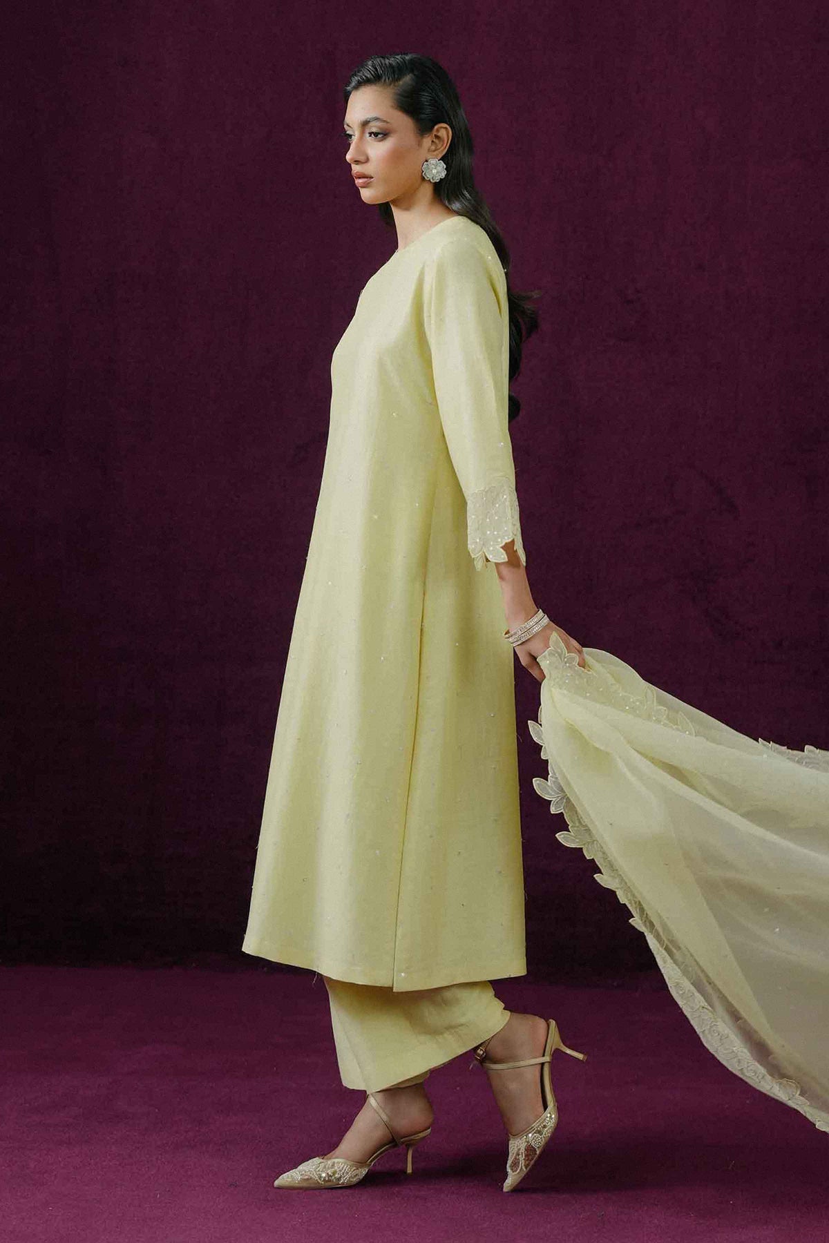 Nishat UK - Yellow Embroidered Silk 3 Pieces ready to wear Suit