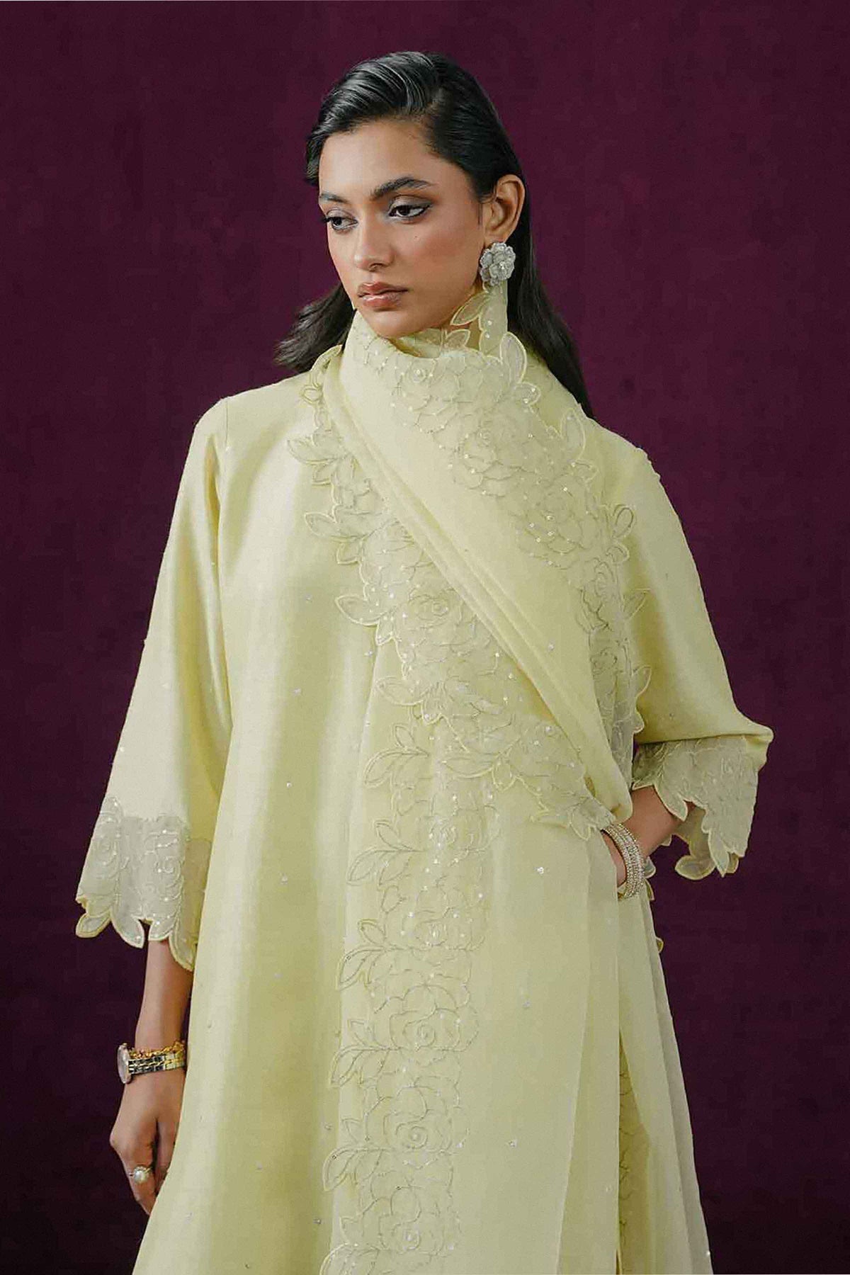 Nishat UK - Yellow Embroidered Silk 3 Pieces ready to wear Suit