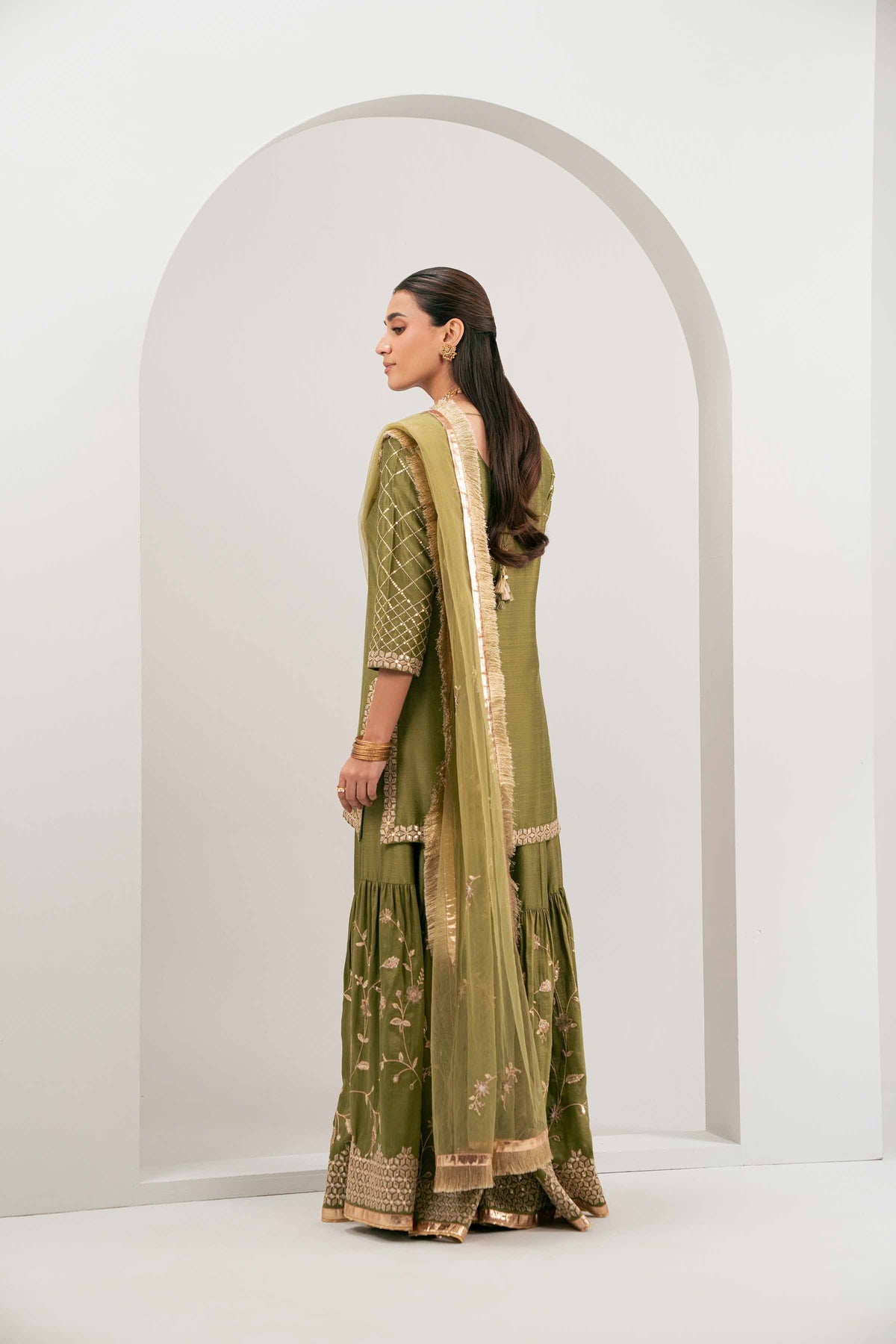 Nishat UK - Green Embroidered Silk 3 Pieces ready to wear Suit