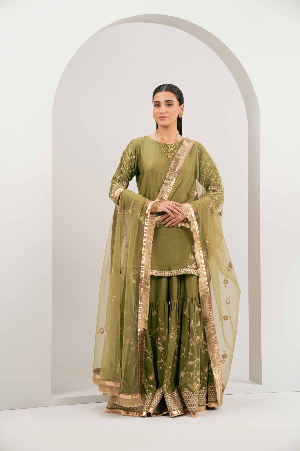 Nishat UK - Green Embroidered Silk 3 Pieces ready to wear Suit