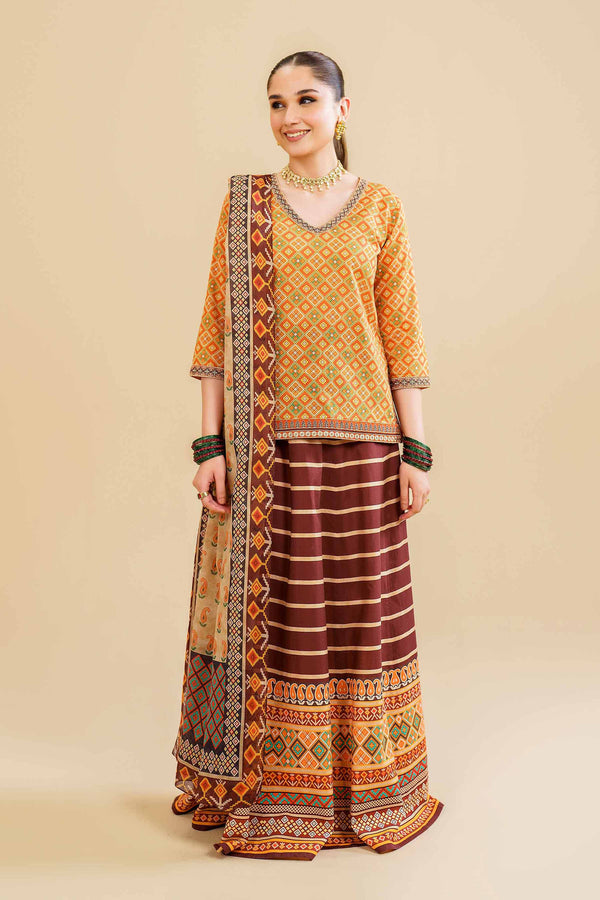 3 Piece - Printed Embroidered Suit - KFE24-109