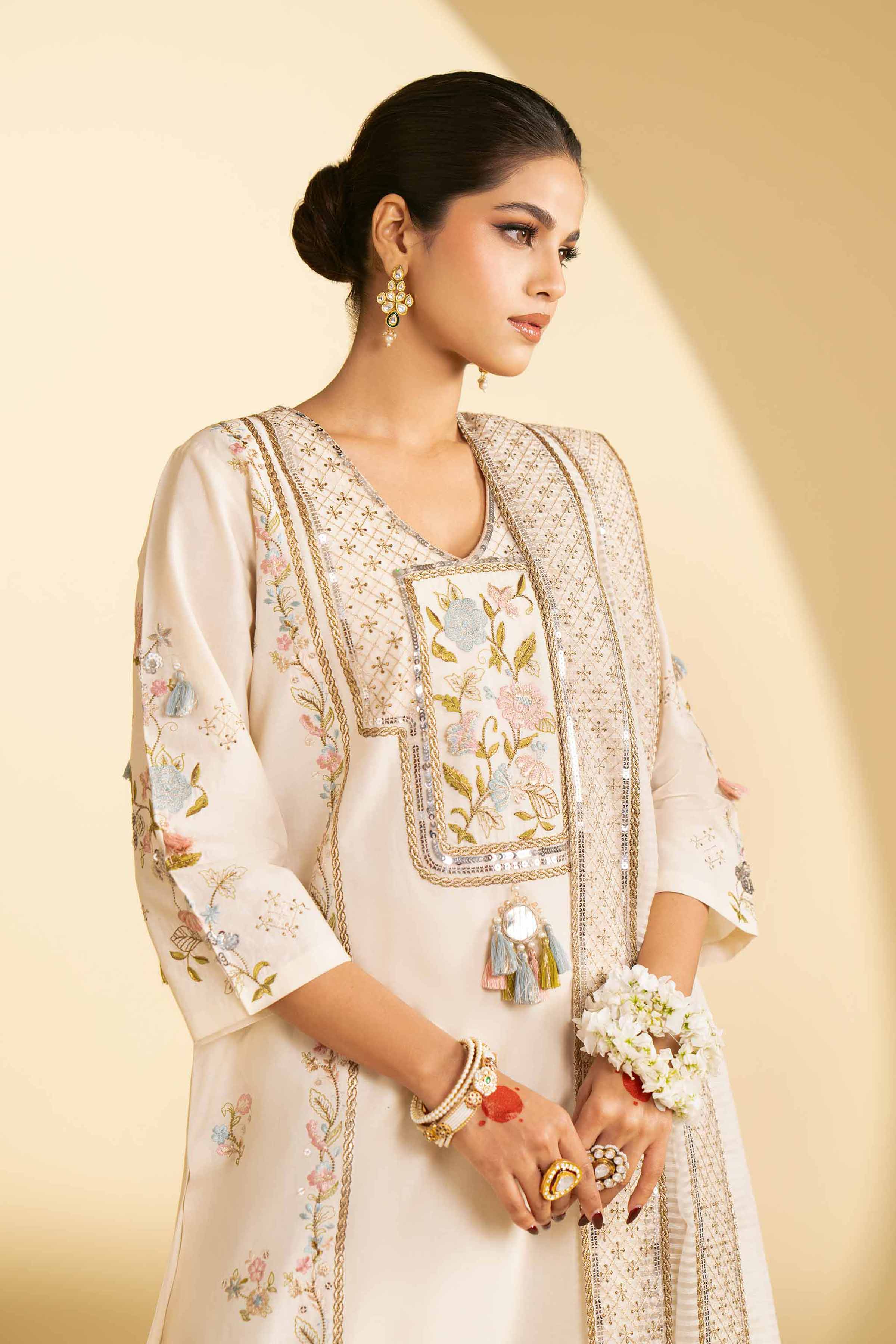 NishatUK - Beige Embroidered   Cambric 3-piece ready to wear Suit