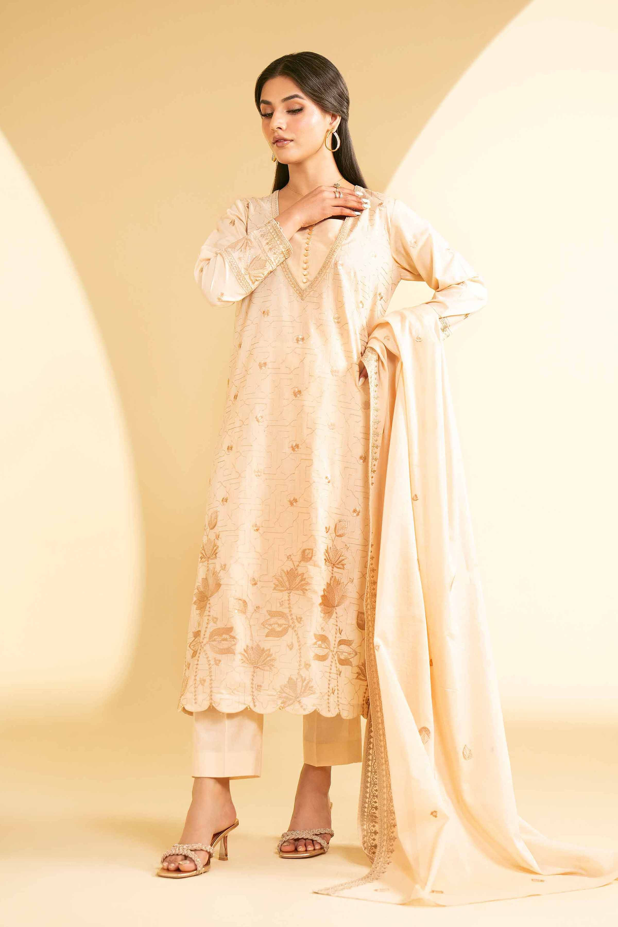 NishatUK - Peach Embroidered   Cambric 3-piece ready to wear Suit