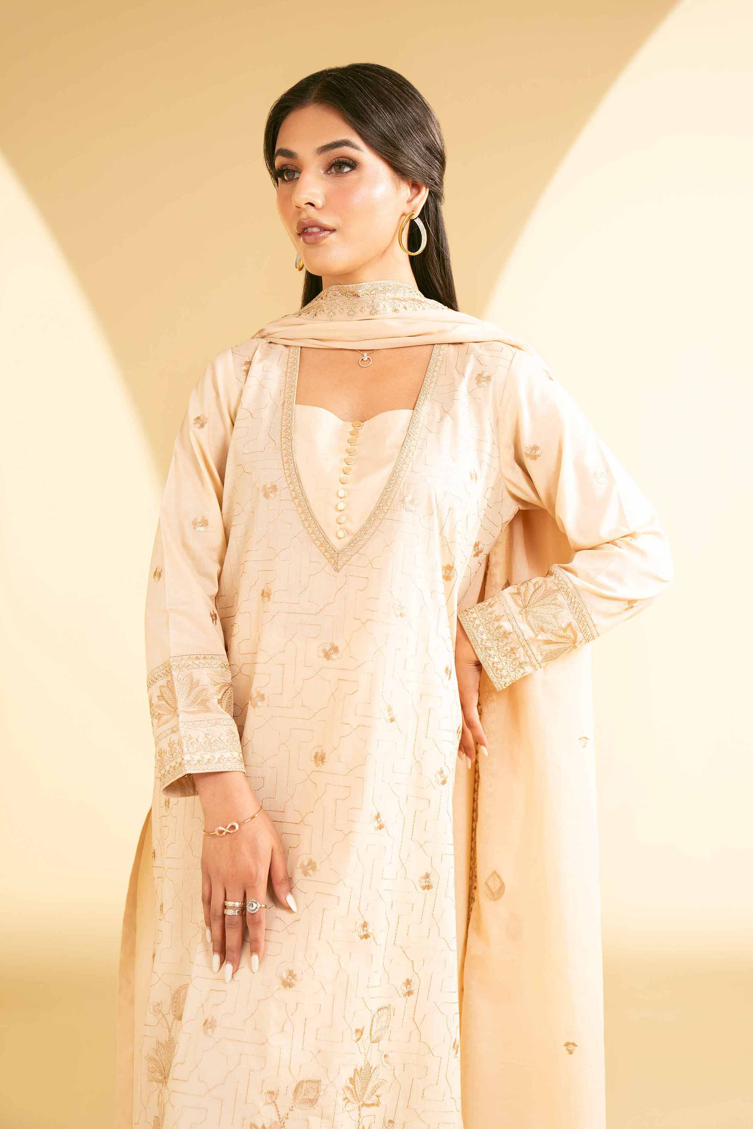 NishatUK - Peach Embroidered   Cambric 3-piece ready to wear Suit