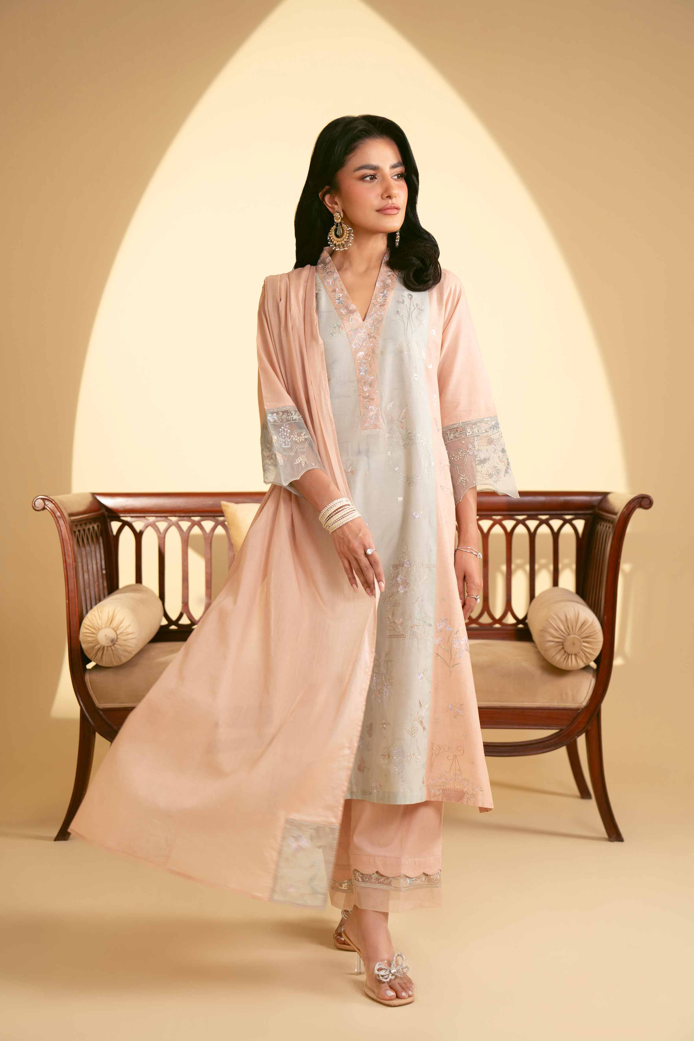 NishatUK - Peach Embroidered   Cambric 3-piece ready to wear Suit