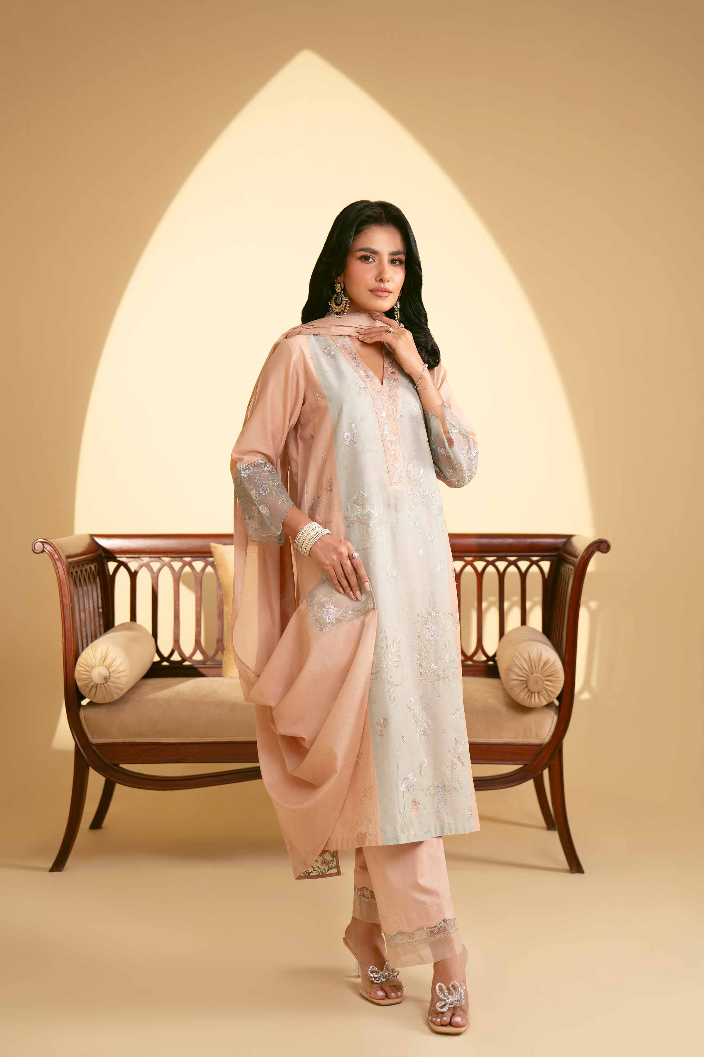 NishatUK - Peach Embroidered   Cambric 3-piece ready to wear Suit