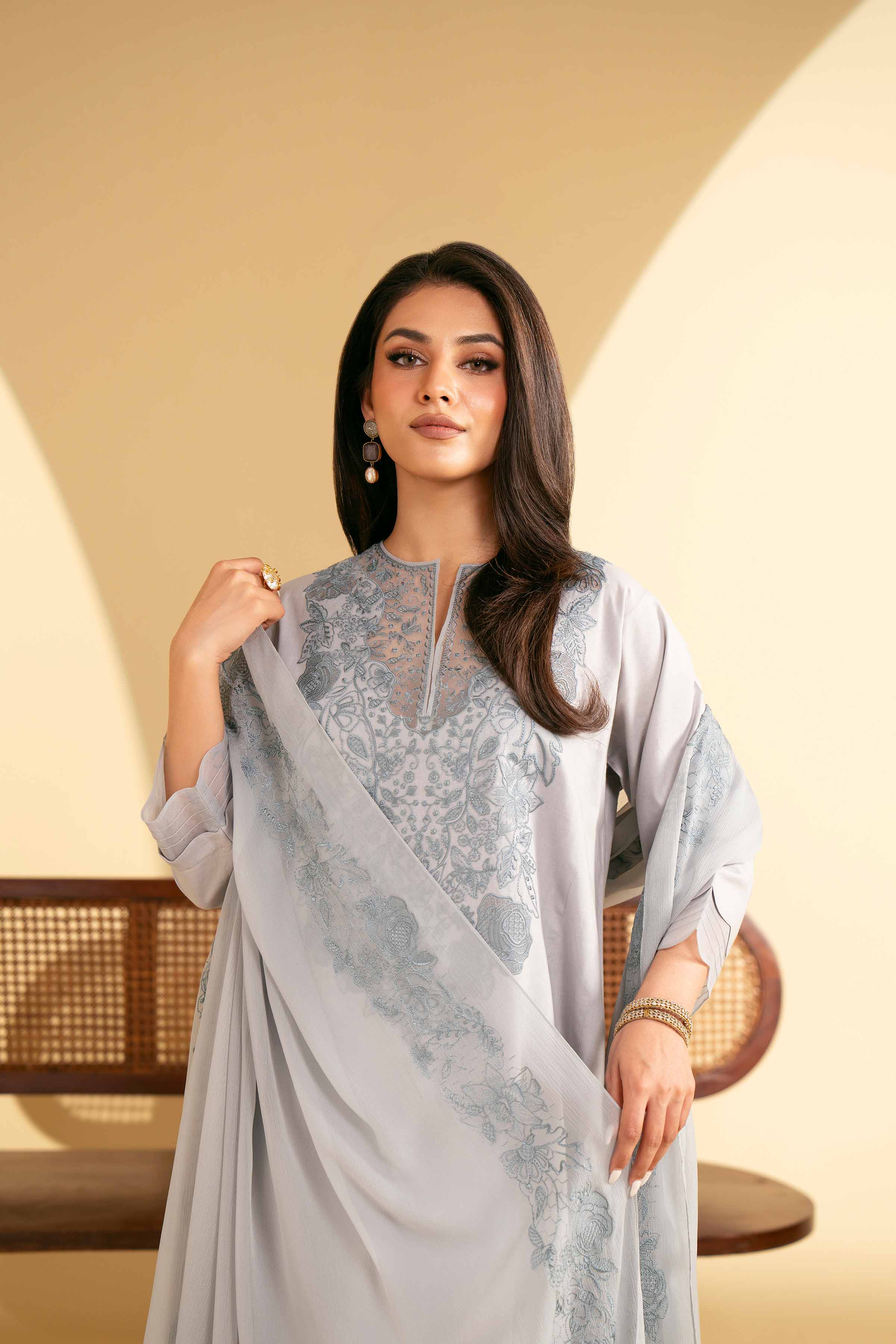 NishatUK - Grey Embroidered   Cambric 3-piece ready to wear Suit