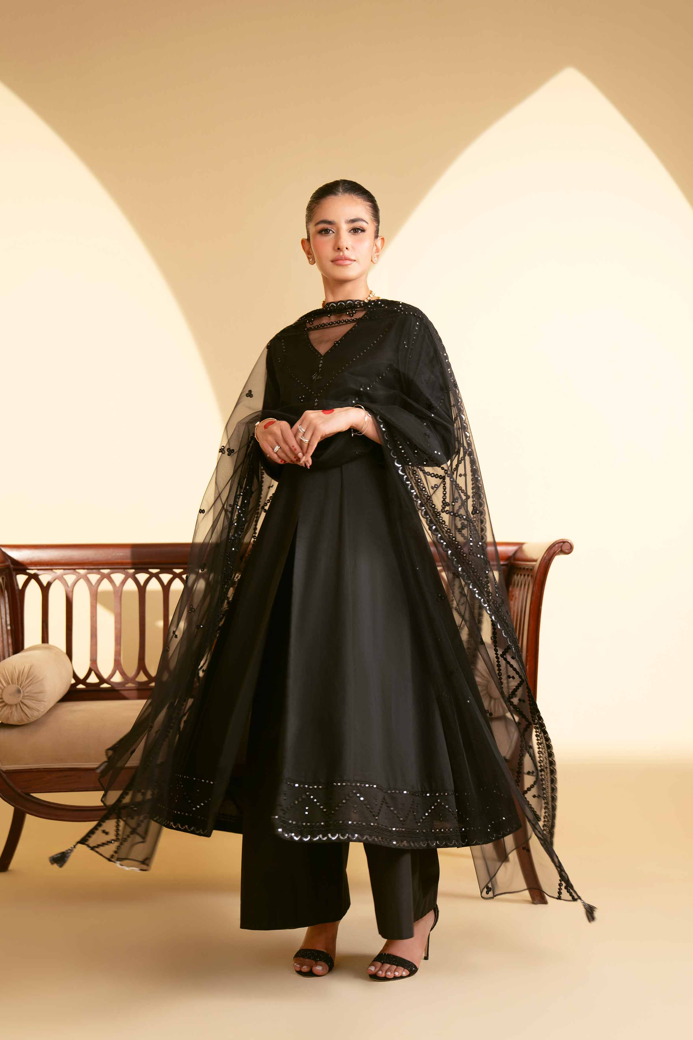 NishatUK - Black Embroidered   Cambric 3-piece ready to wear Suit