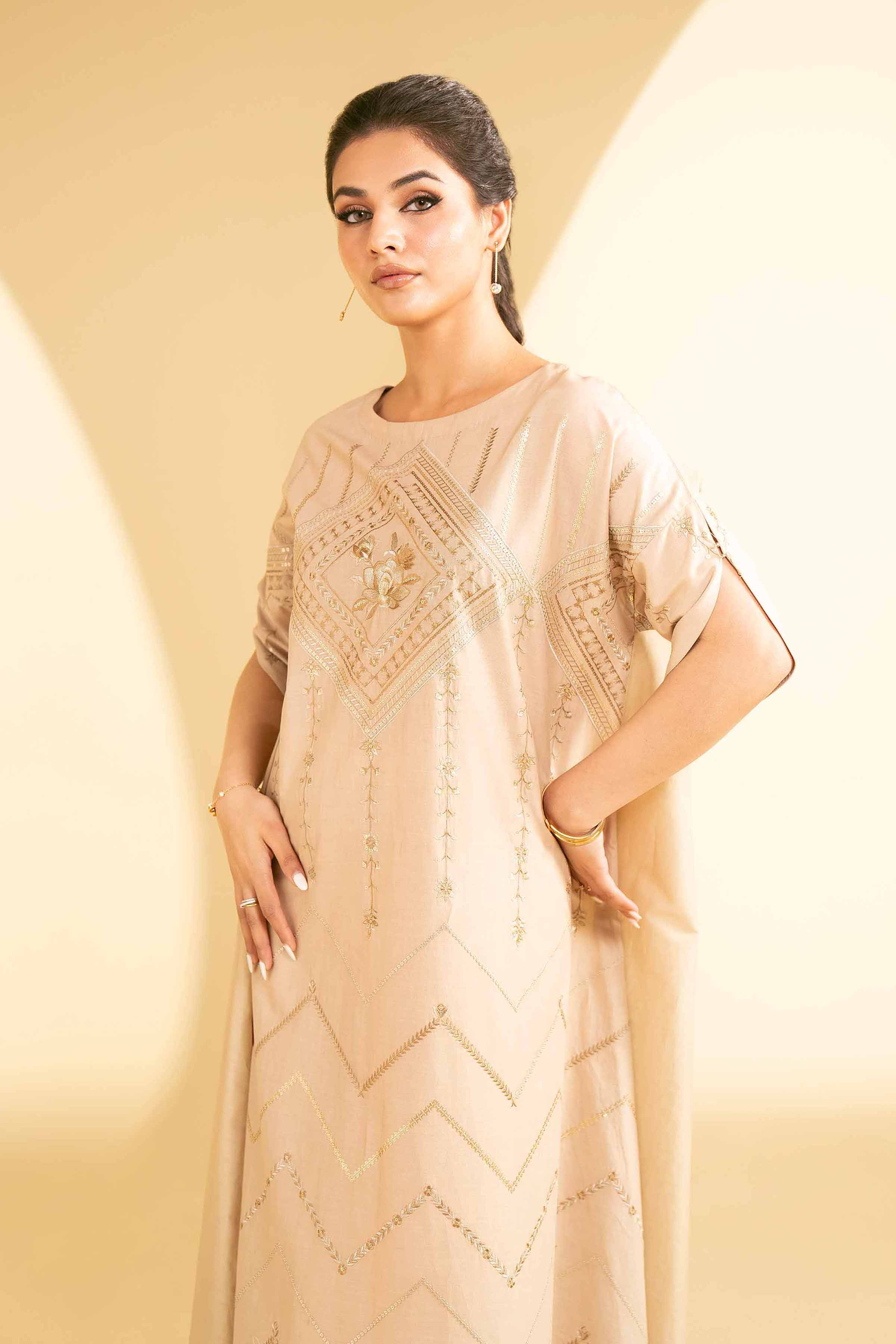 NishatUK - Beige Embroidered   Cambric 1-piece ready to wear Shirt
