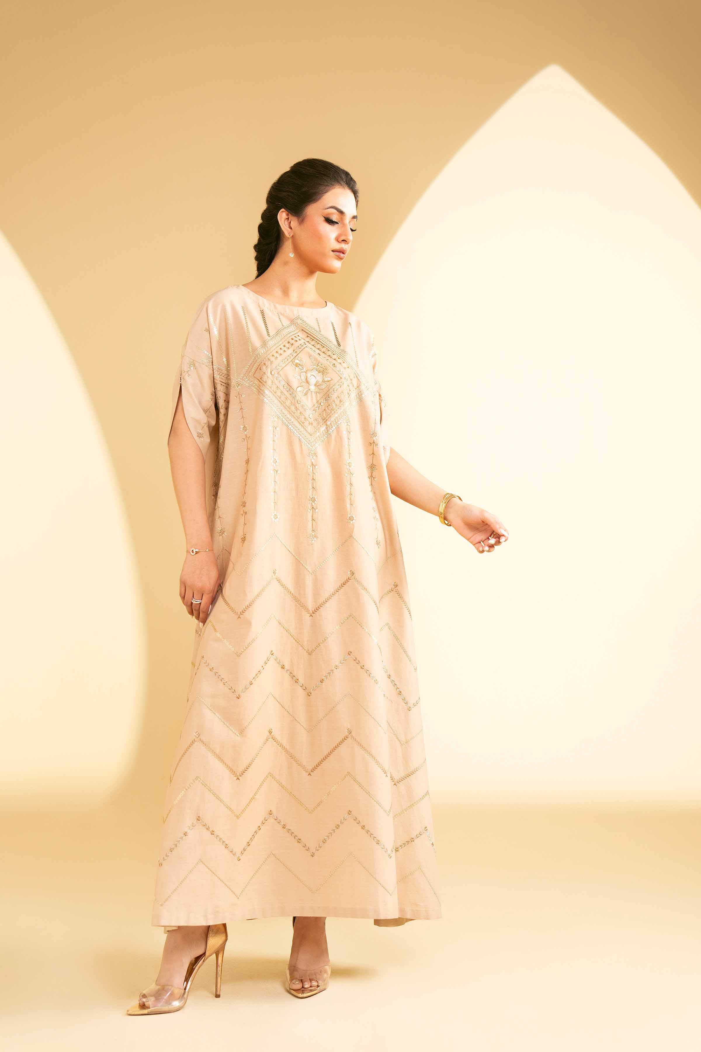 NishatUK - Beige Embroidered   Cambric 1-piece ready to wear Shirt