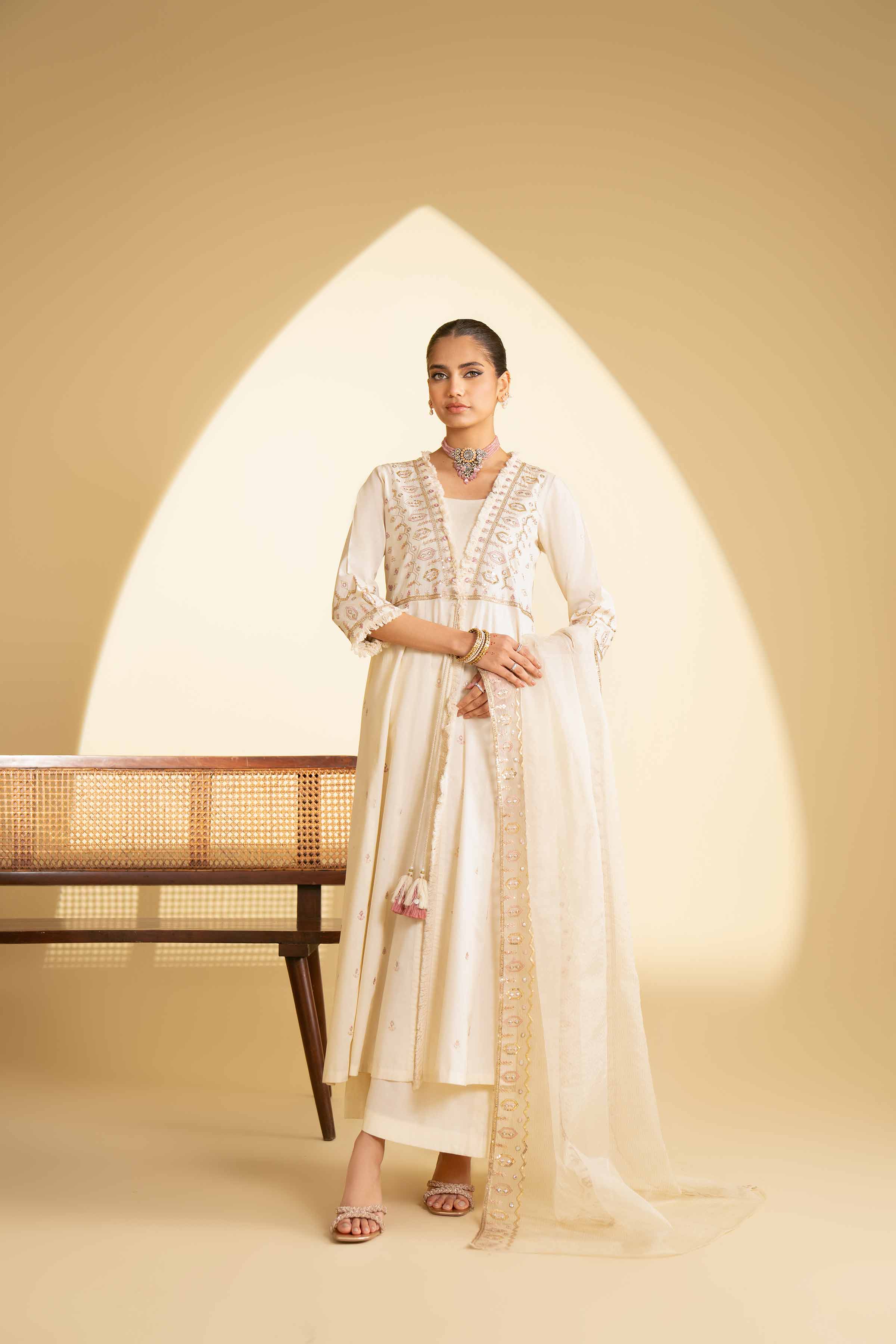 NishatUK - Beige Embroidered   Cambric 3-piece ready to wear Suit
