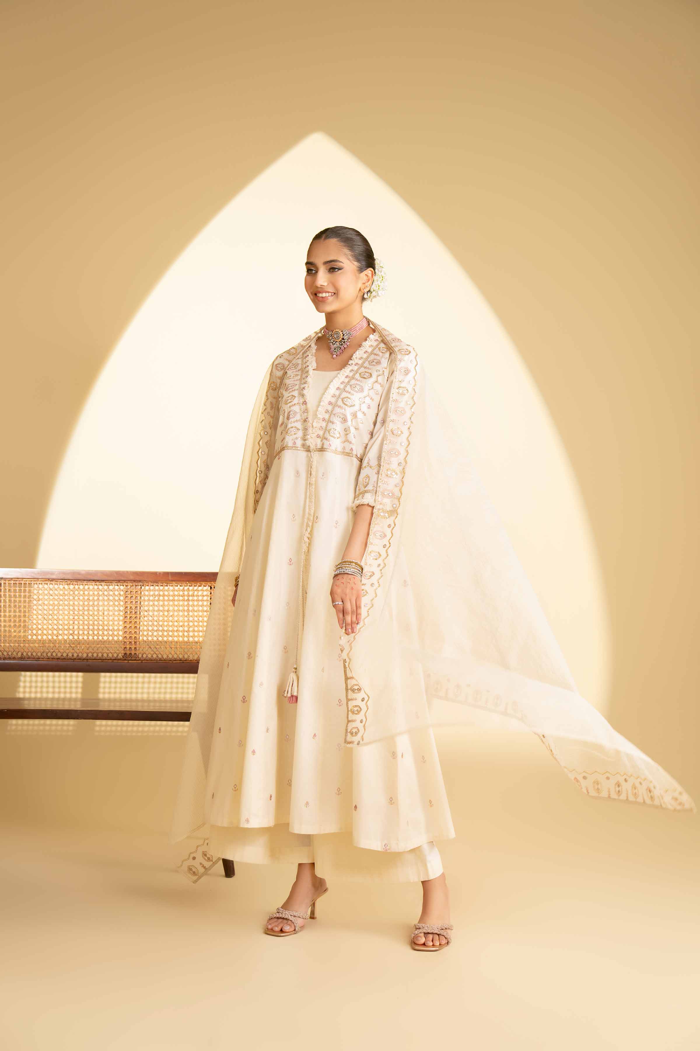 NishatUK - Beige Embroidered   Cambric 3-piece ready to wear Suit