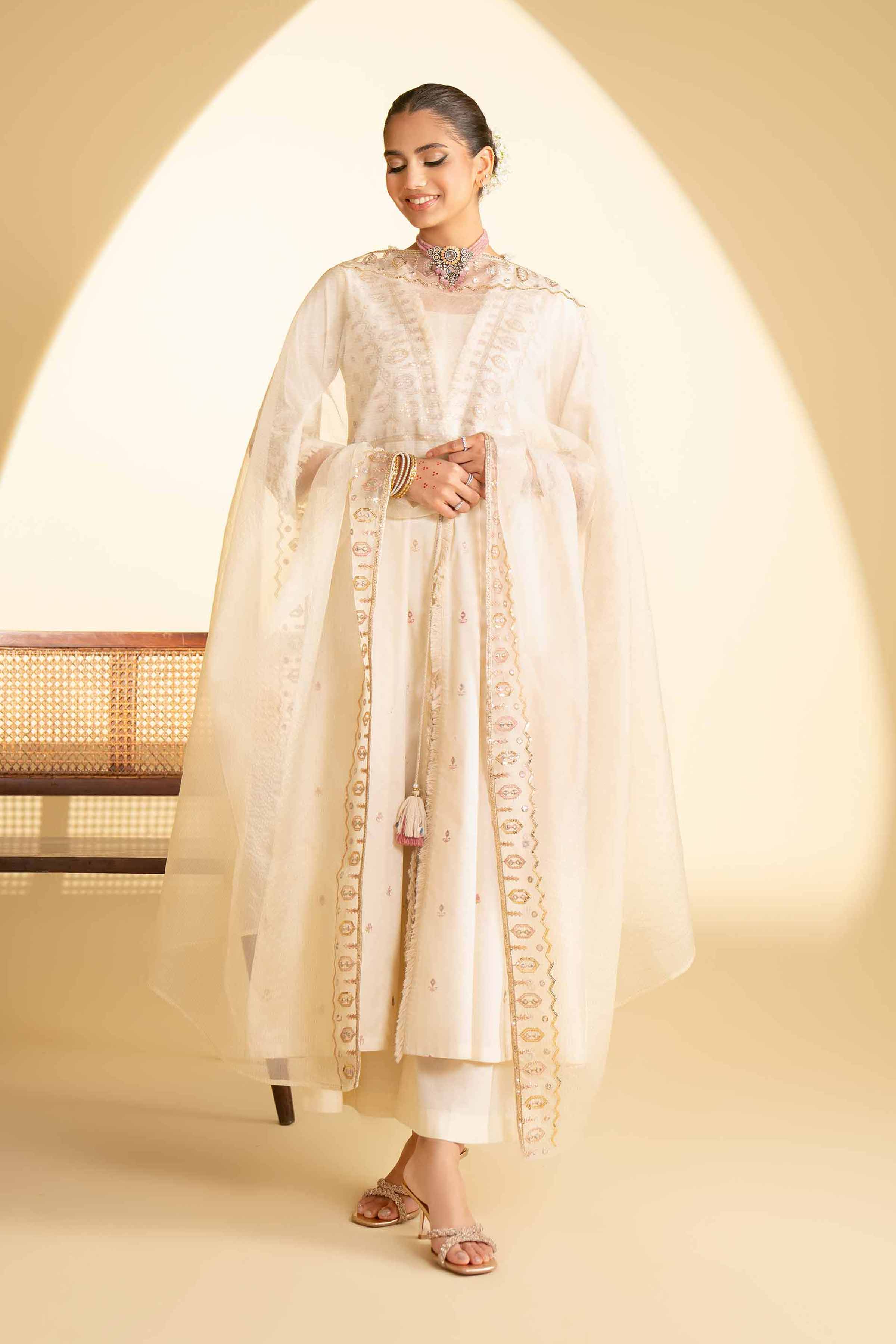 NishatUK - Beige Embroidered   Cambric 3-piece ready to wear Suit