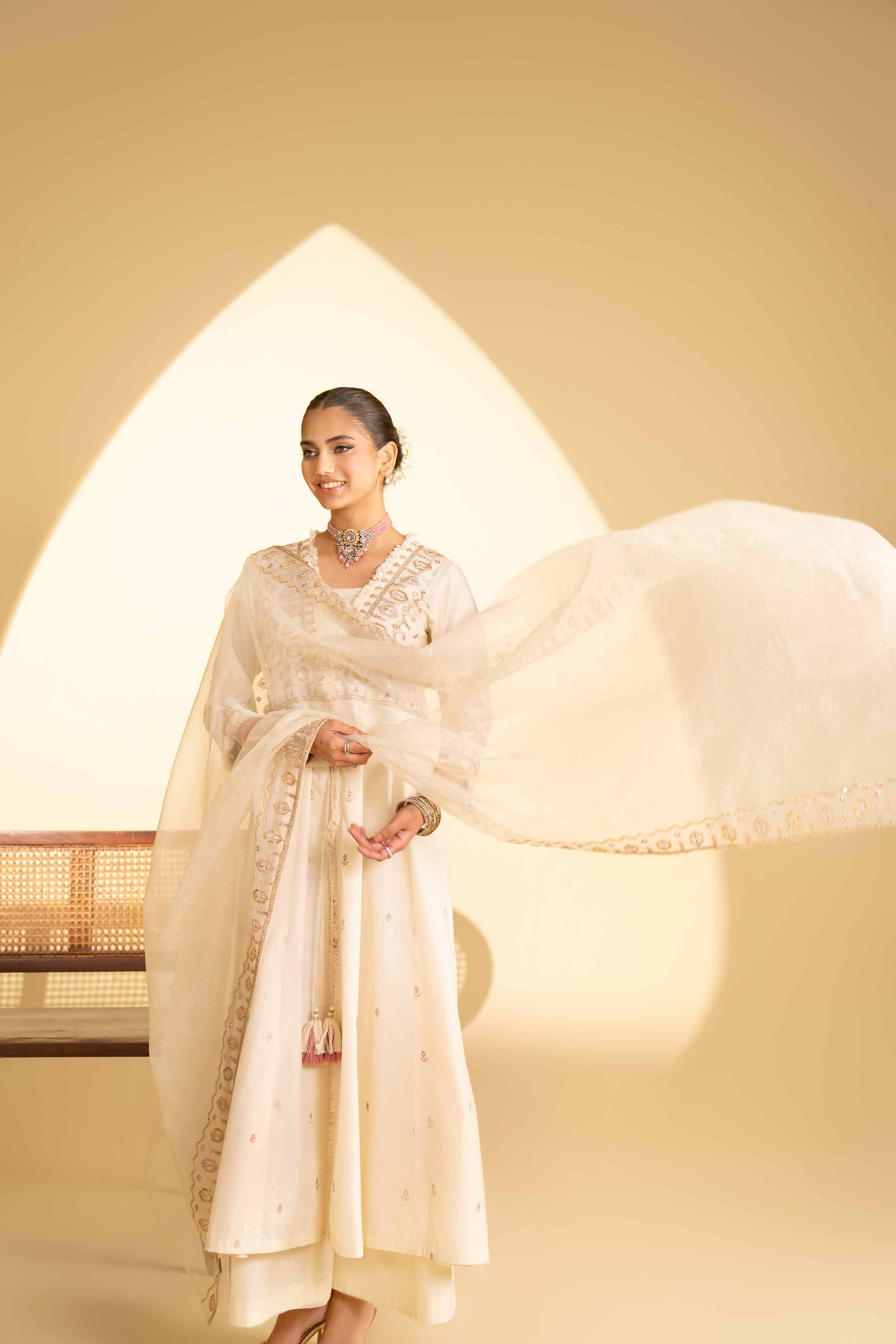 NishatUK - Beige Embroidered   Cambric 3-piece ready to wear Suit