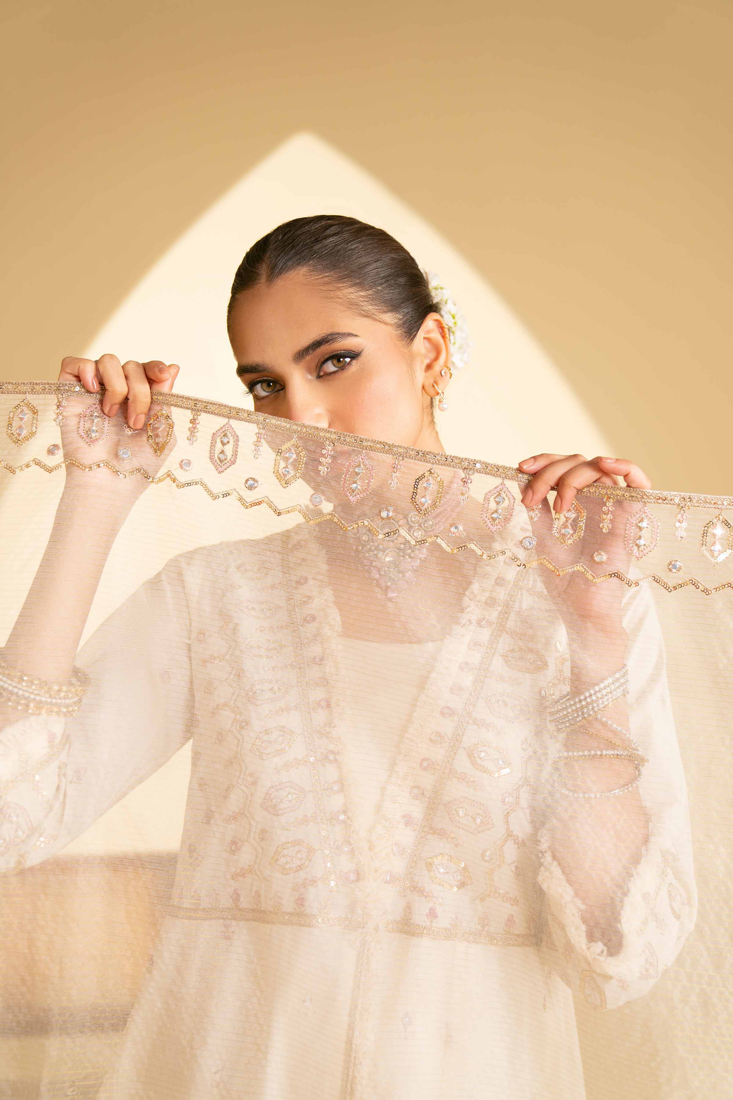 NishatUK - Beige Embroidered   Cambric 3-piece ready to wear Suit