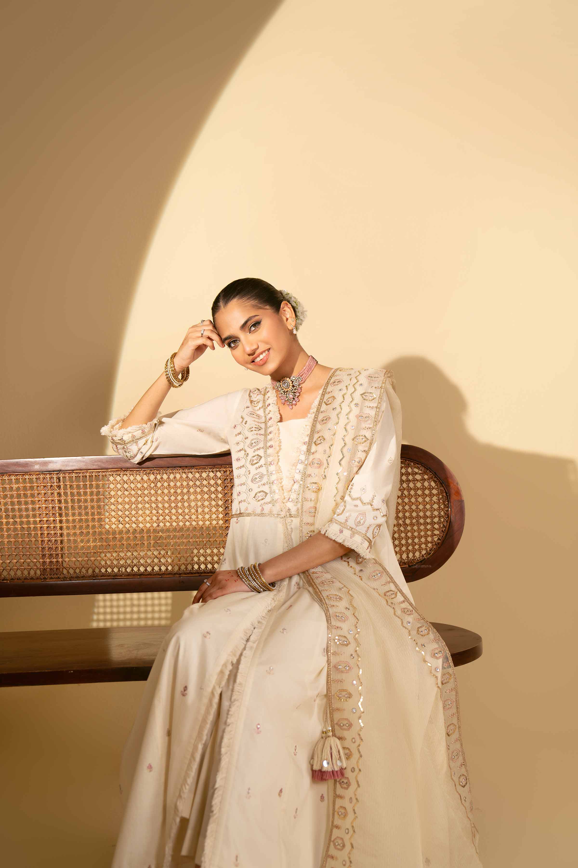 NishatUK - Beige Embroidered   Cambric 3-piece ready to wear Suit