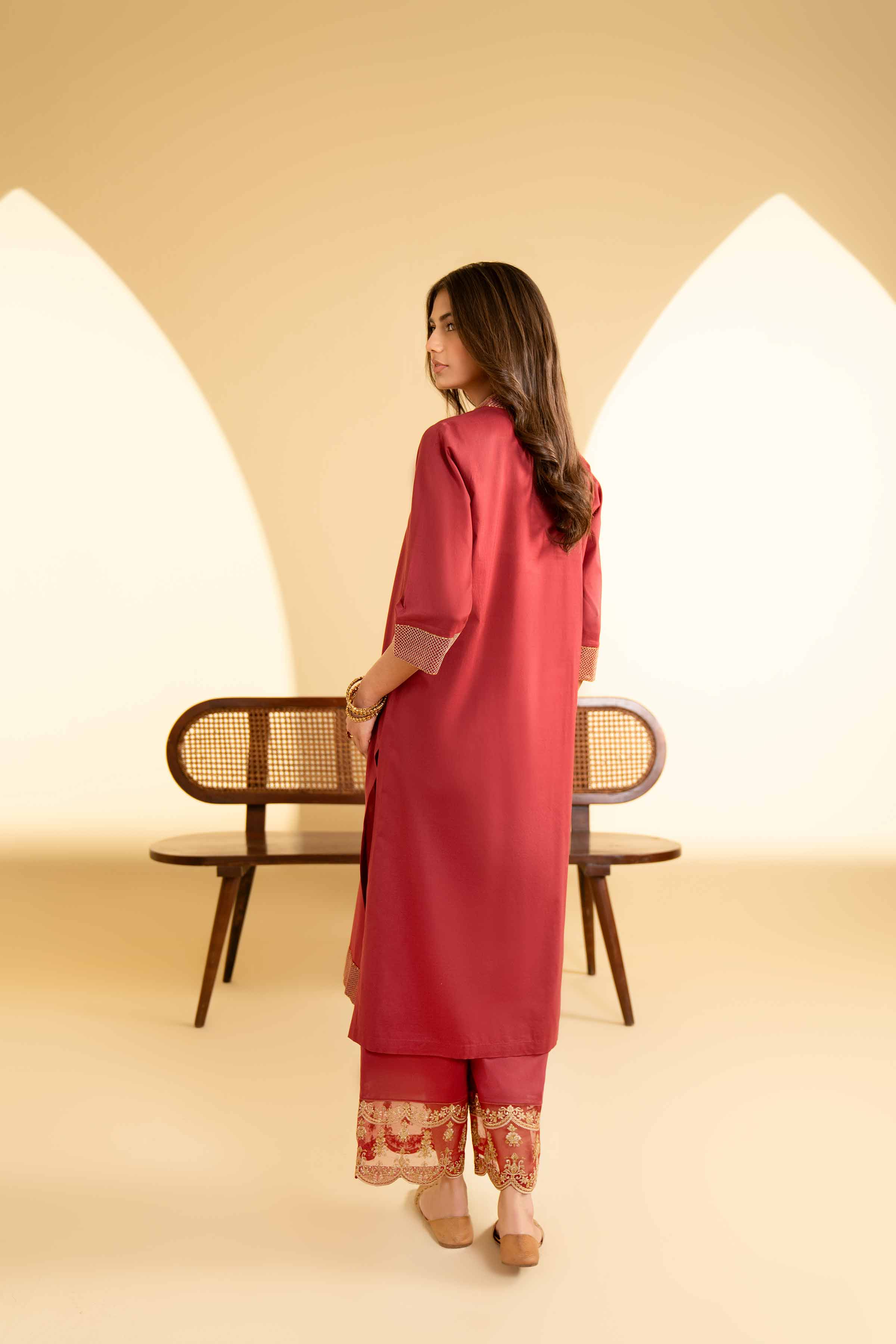 NishatUK - Maroon Embroidered   Cambric 2-piece ready to wear Luxury Dress