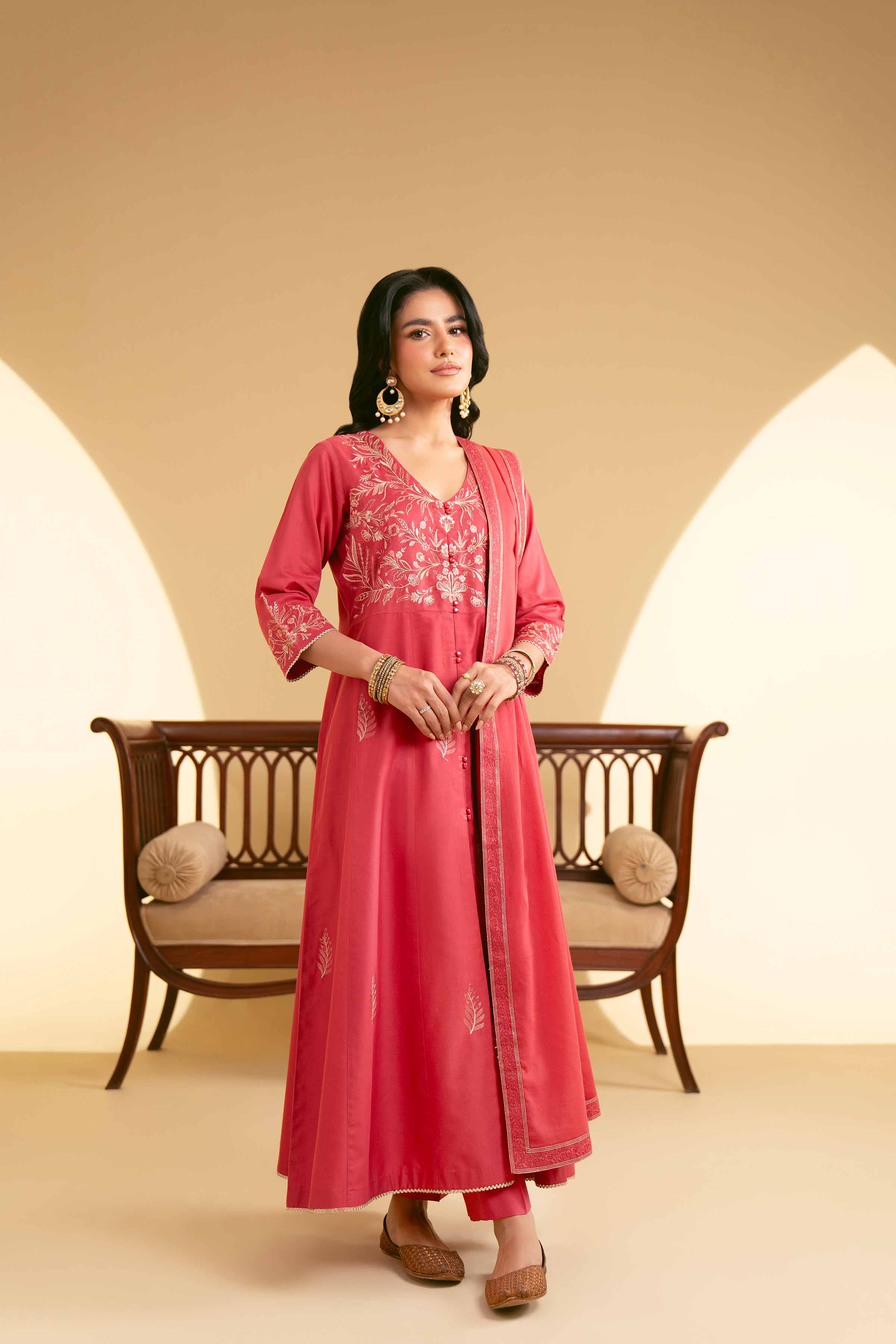 NishatUK - Red Embroidered  Lawn 3-piece ready to wear Suit