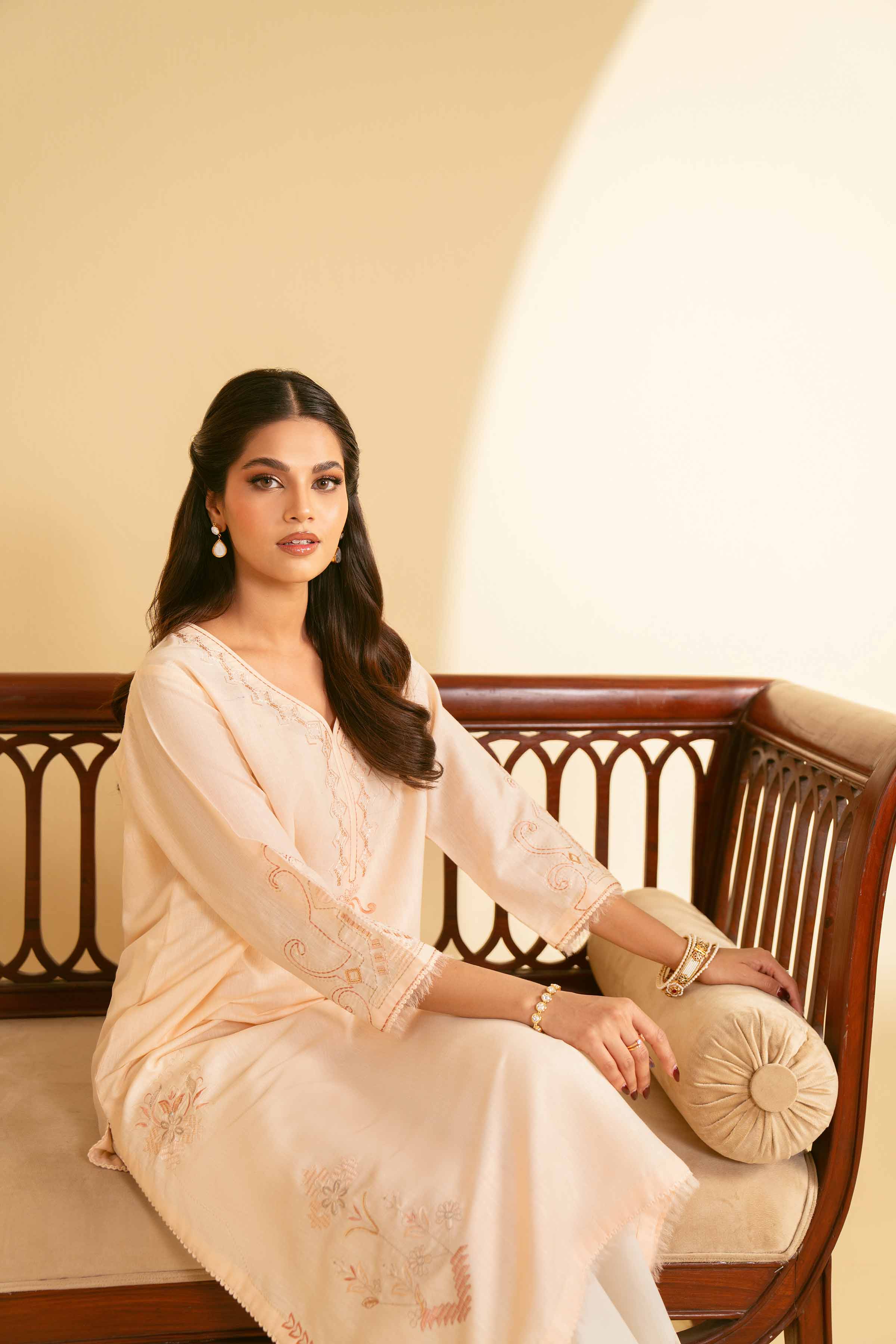 NishatUK - Peach Embroidered   Cotton 1-piece ready to wear Shirt