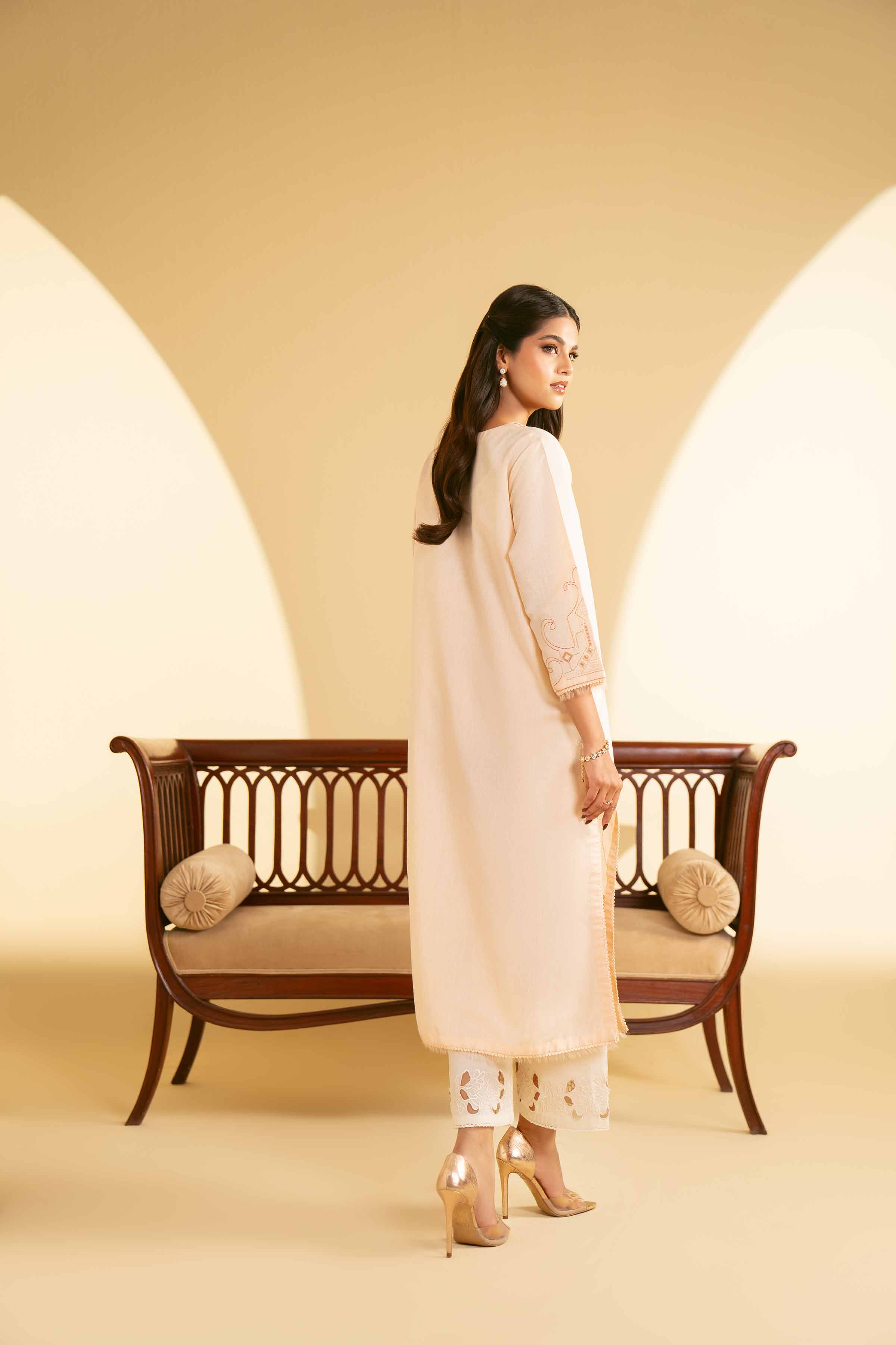 NishatUK - Peach Embroidered   Cotton 1-piece ready to wear Shirt