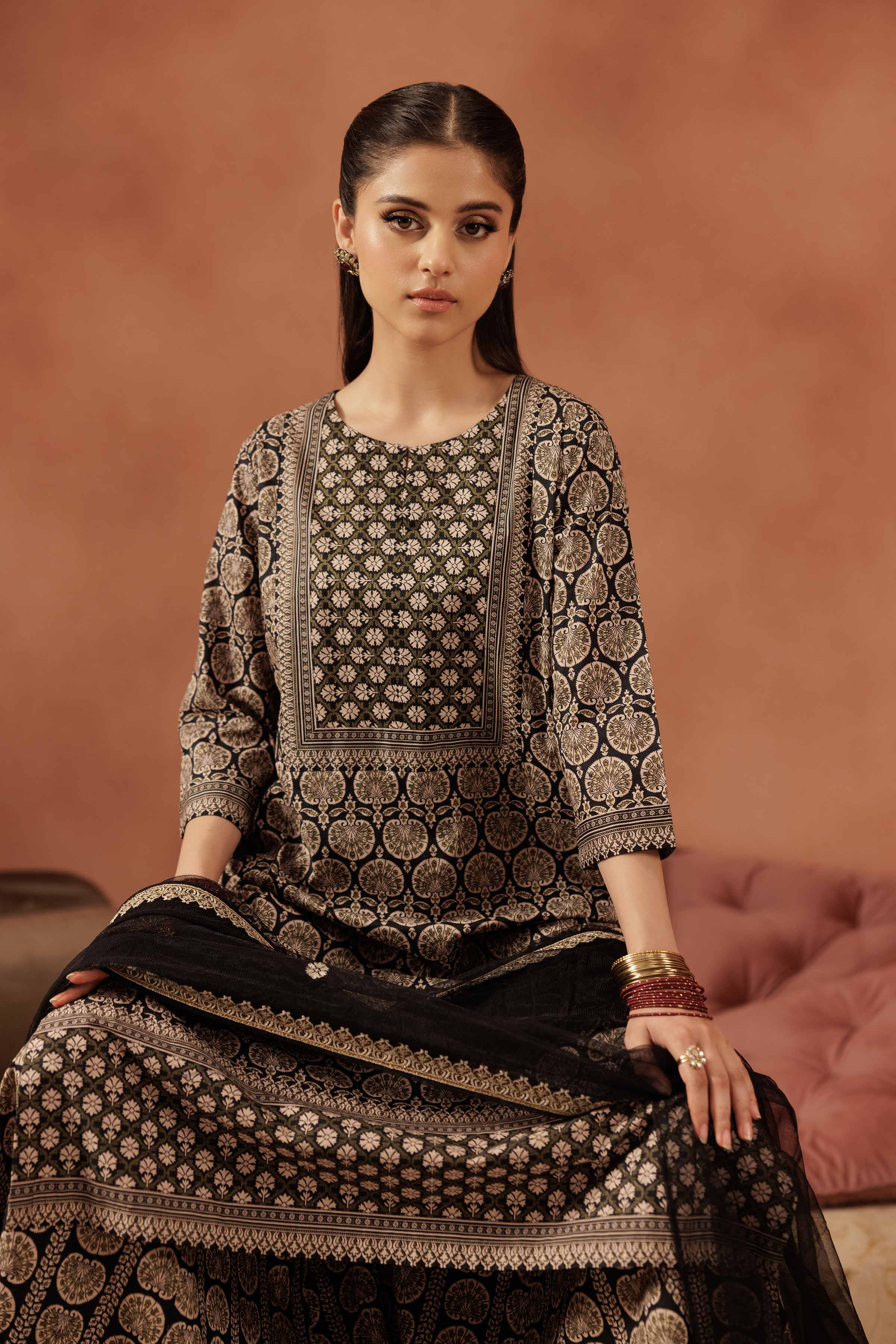3 Piece - Printed Embroidered Suit - KFE25-173