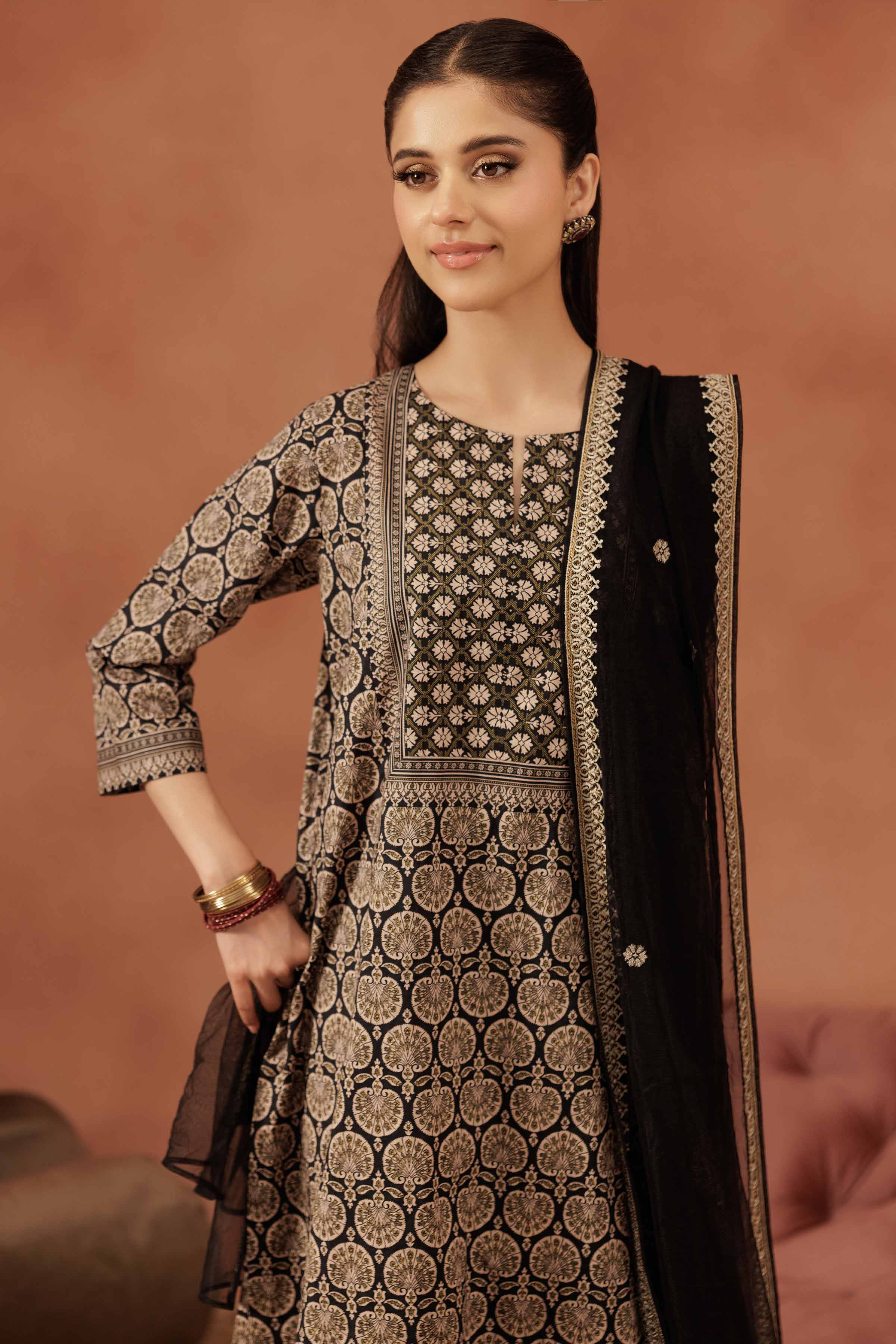 3 Piece - Printed Embroidered Suit - KFE25-173