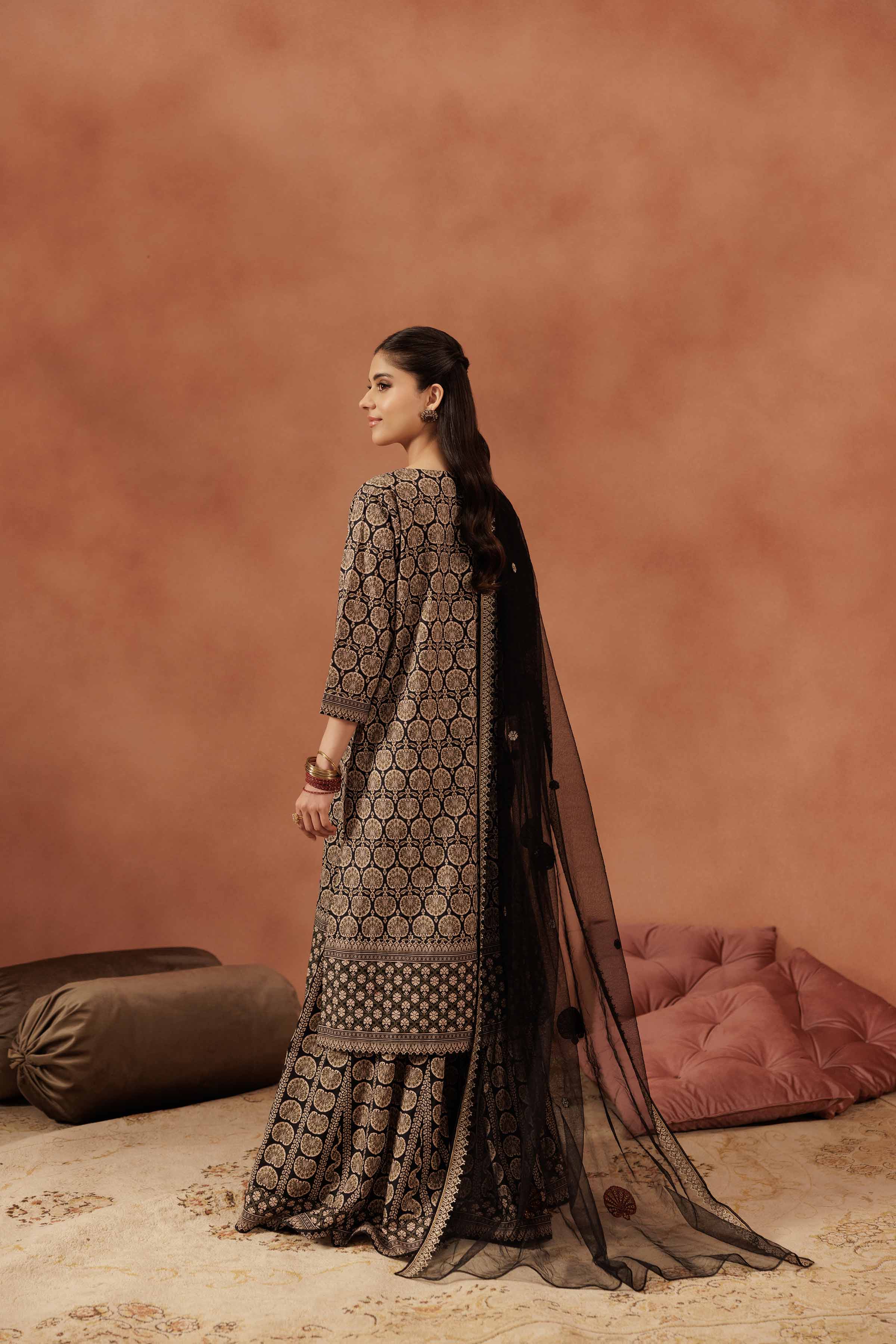 3 Piece - Printed Embroidered Suit - KFE25-173