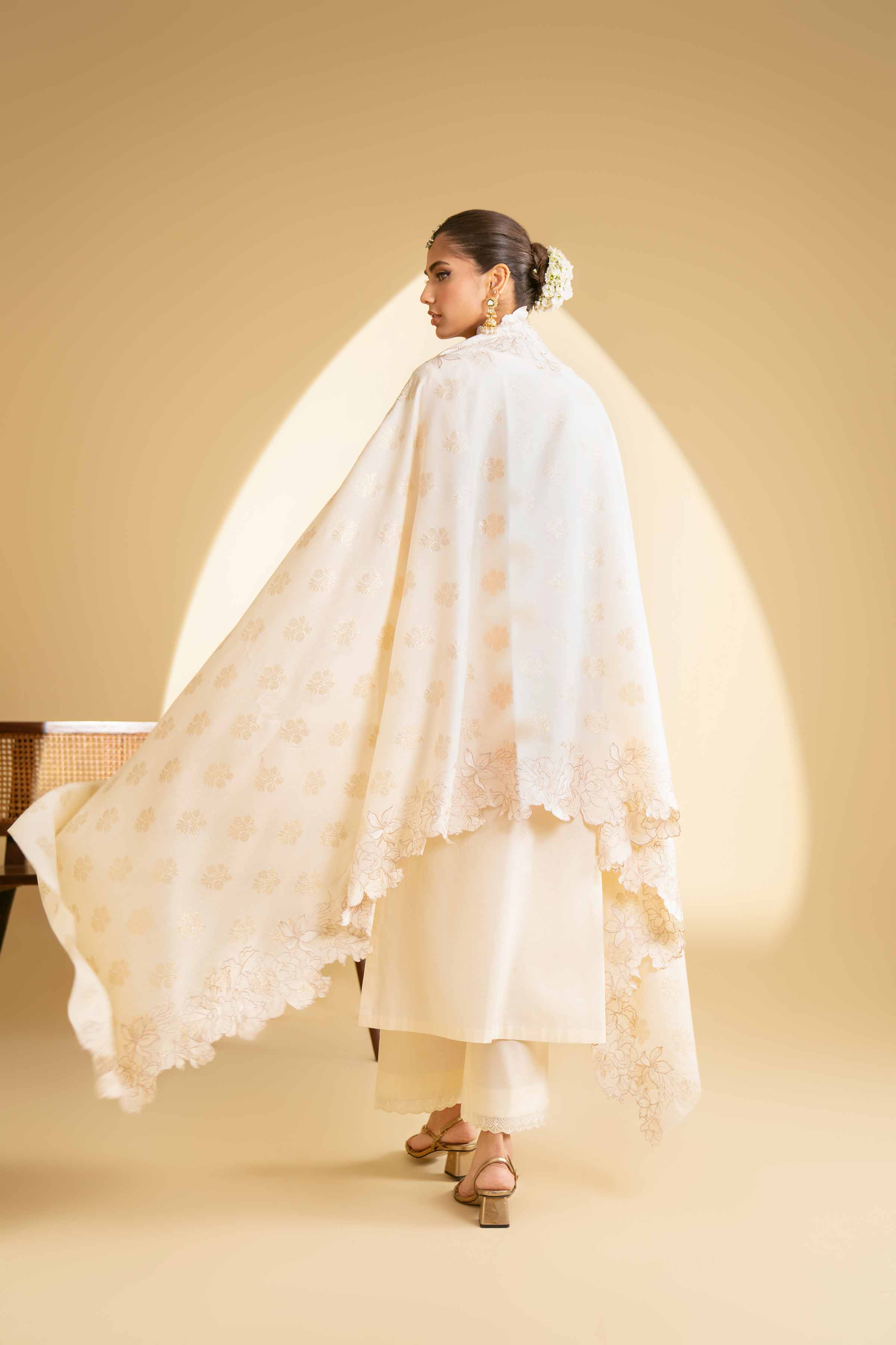 NishatUK - Beige Embroidered  Lawn 3-piece ready to wear Suit