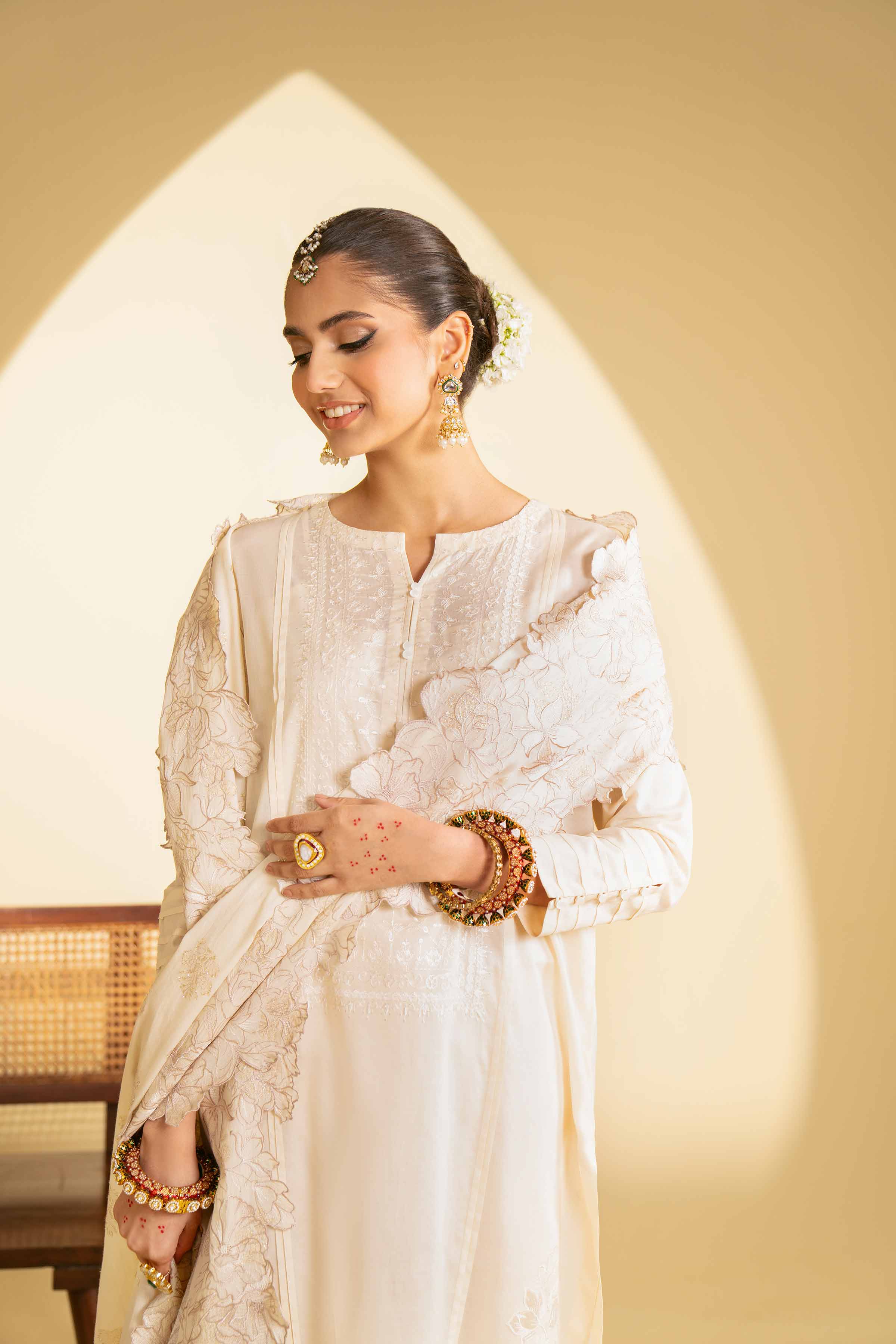 NishatUK - Beige Embroidered  Lawn 3-piece ready to wear Suit