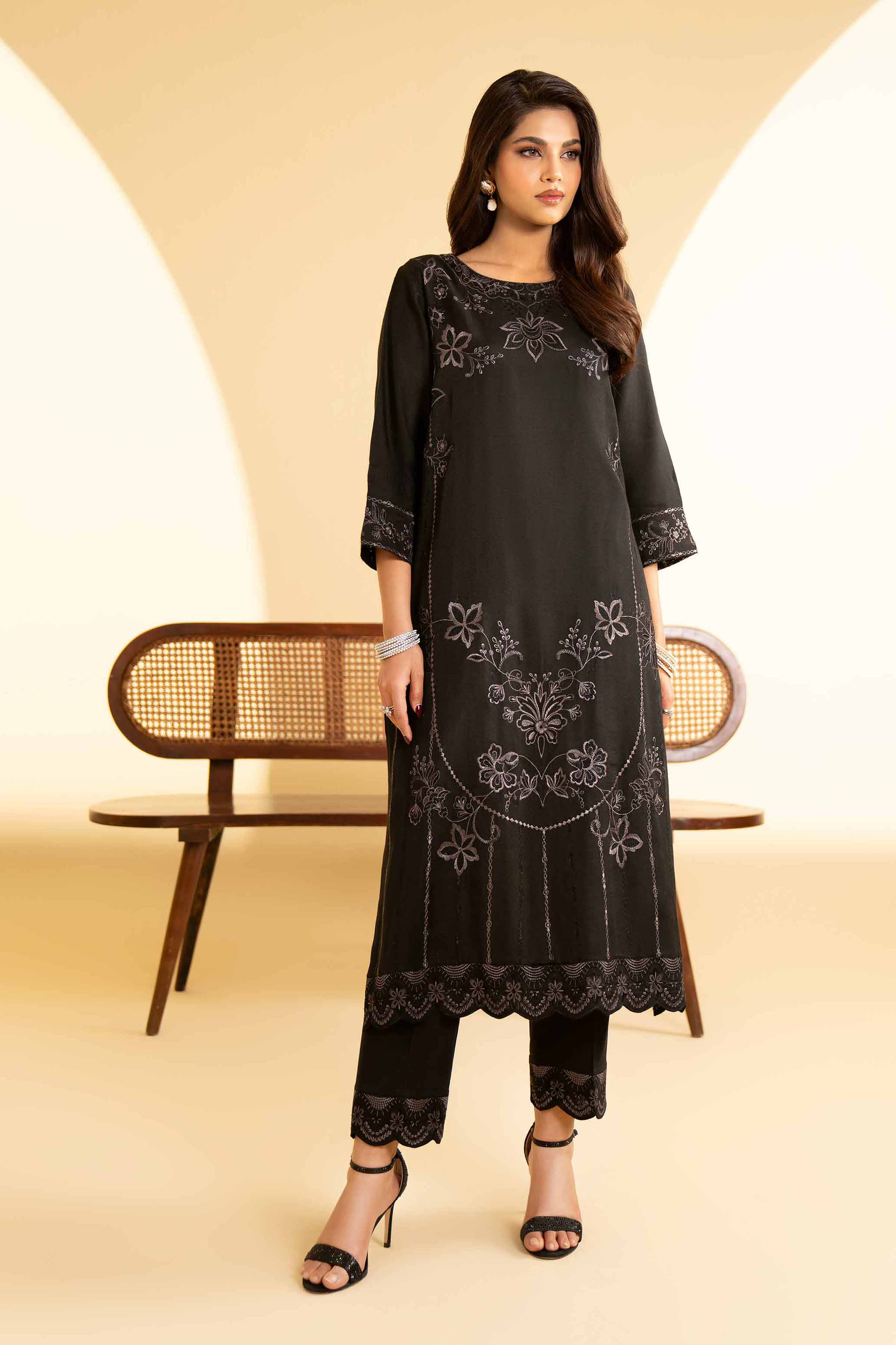 NishatUK - Black Embroidered  Cotton 2-piece ready to wear Luxury Dress