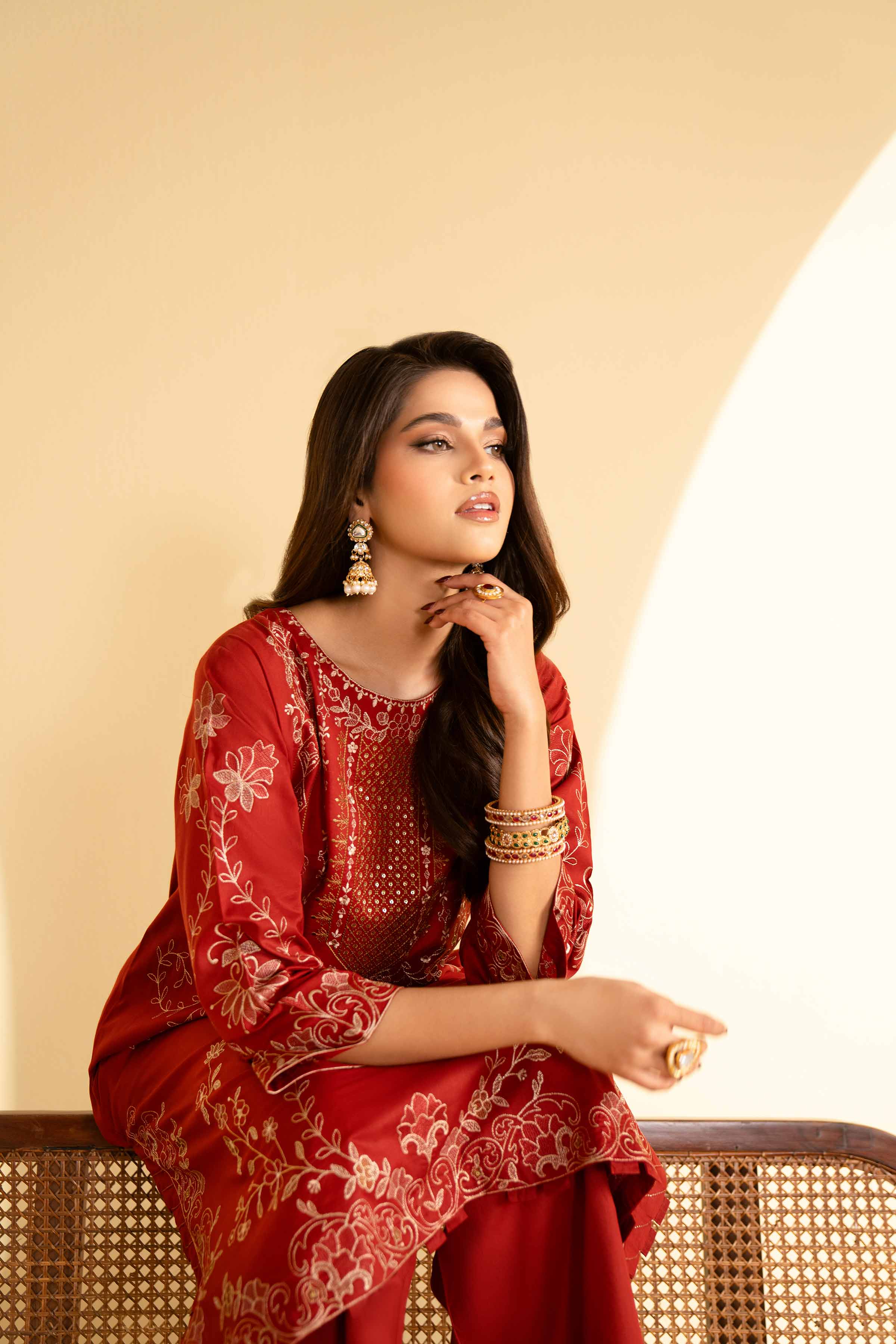 NishatUK - Red Embroidered  Lawn 2-piece ready to wear Luxury Dress