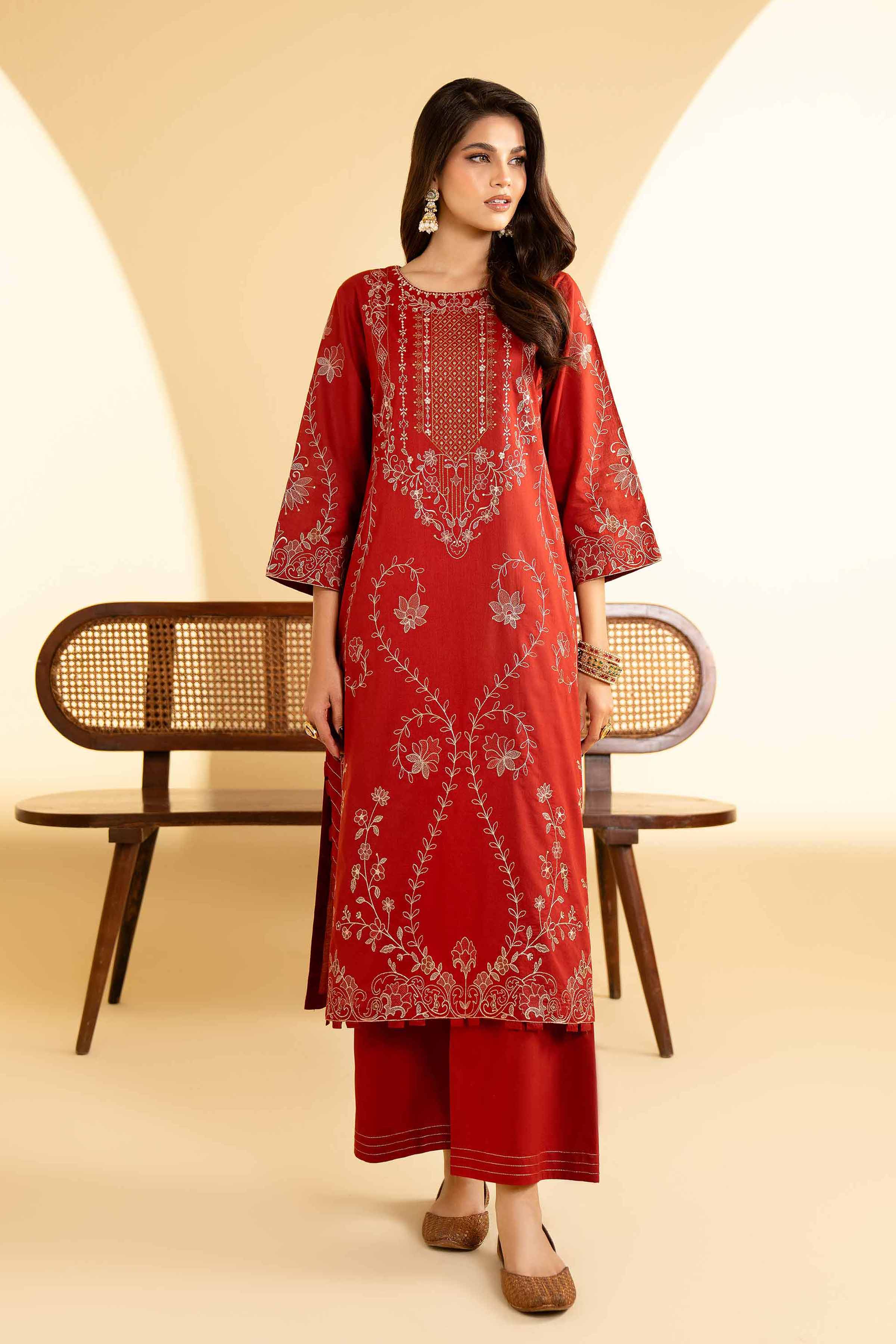 NishatUK - Red Embroidered  Lawn 2-piece ready to wear Luxury Dress