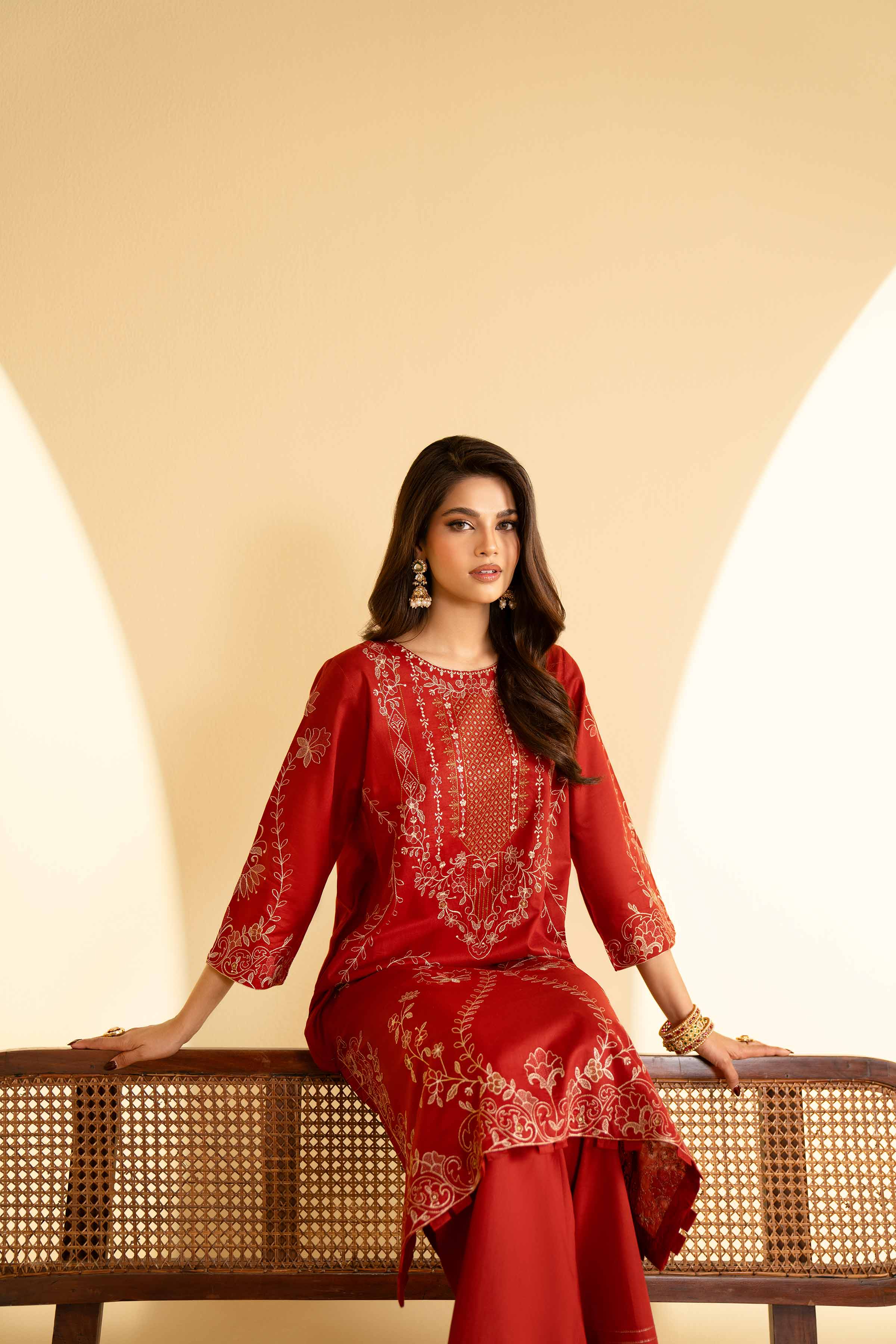 NishatUK - Red Embroidered  Lawn 2-piece ready to wear Luxury Dress