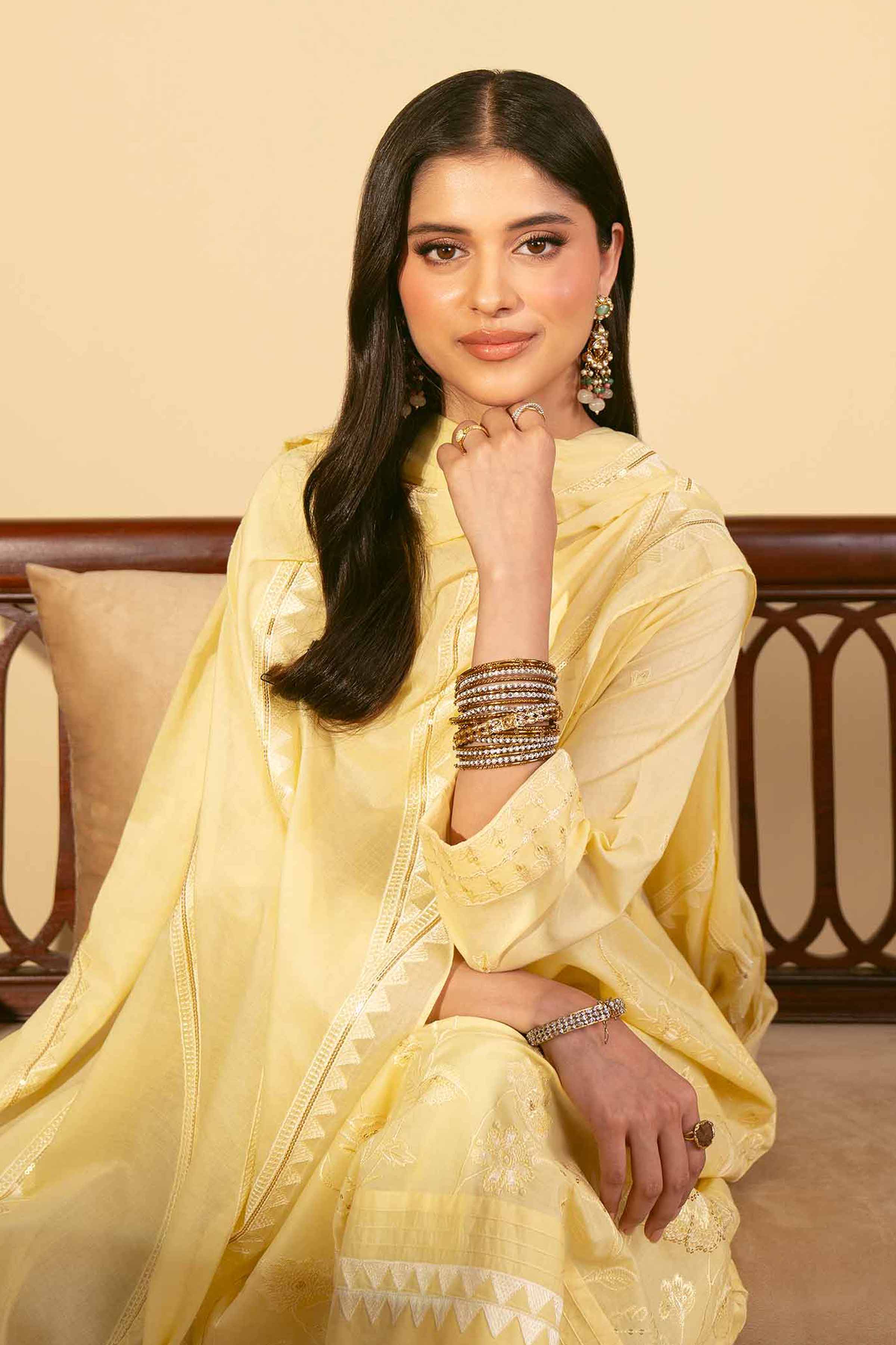 NishatUK - Yellow Embroidered  Lawn 3-piece ready to wear Suit