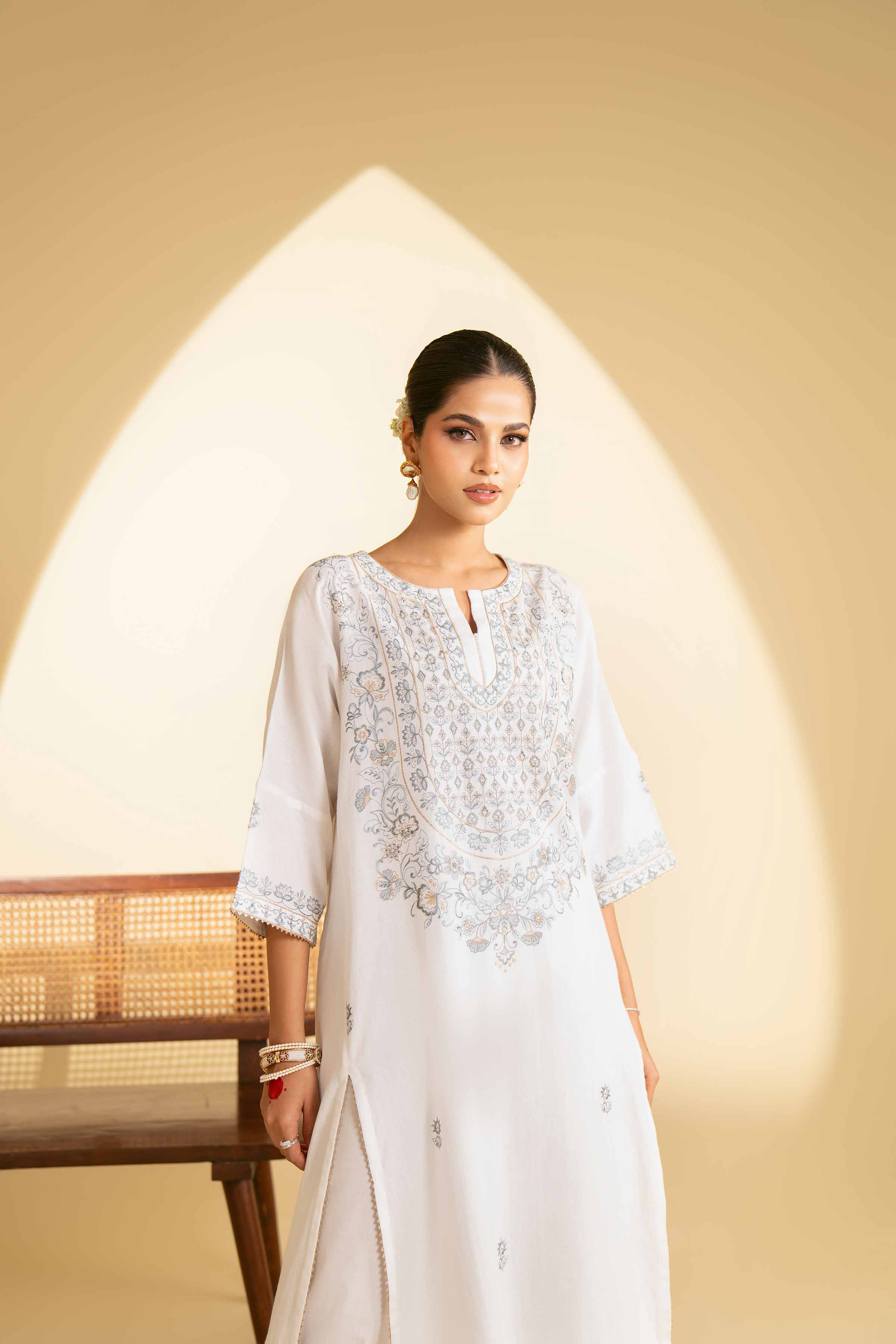 NishatUK - Off White Embroidered  Cotton 1-piece ready to wear Luxury Dress