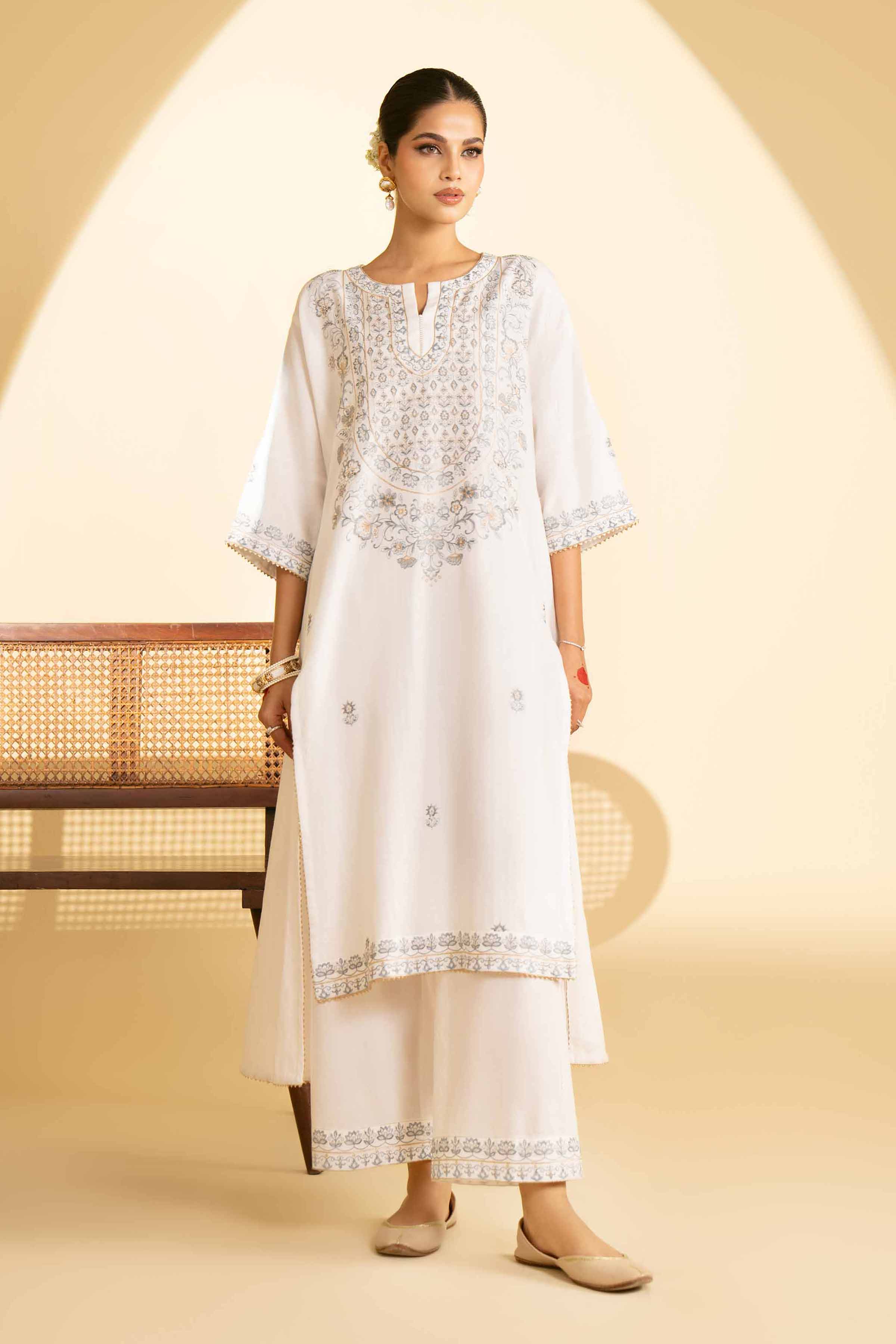 NishatUK - Off White Embroidered  Cotton 1-piece ready to wear Luxury Dress