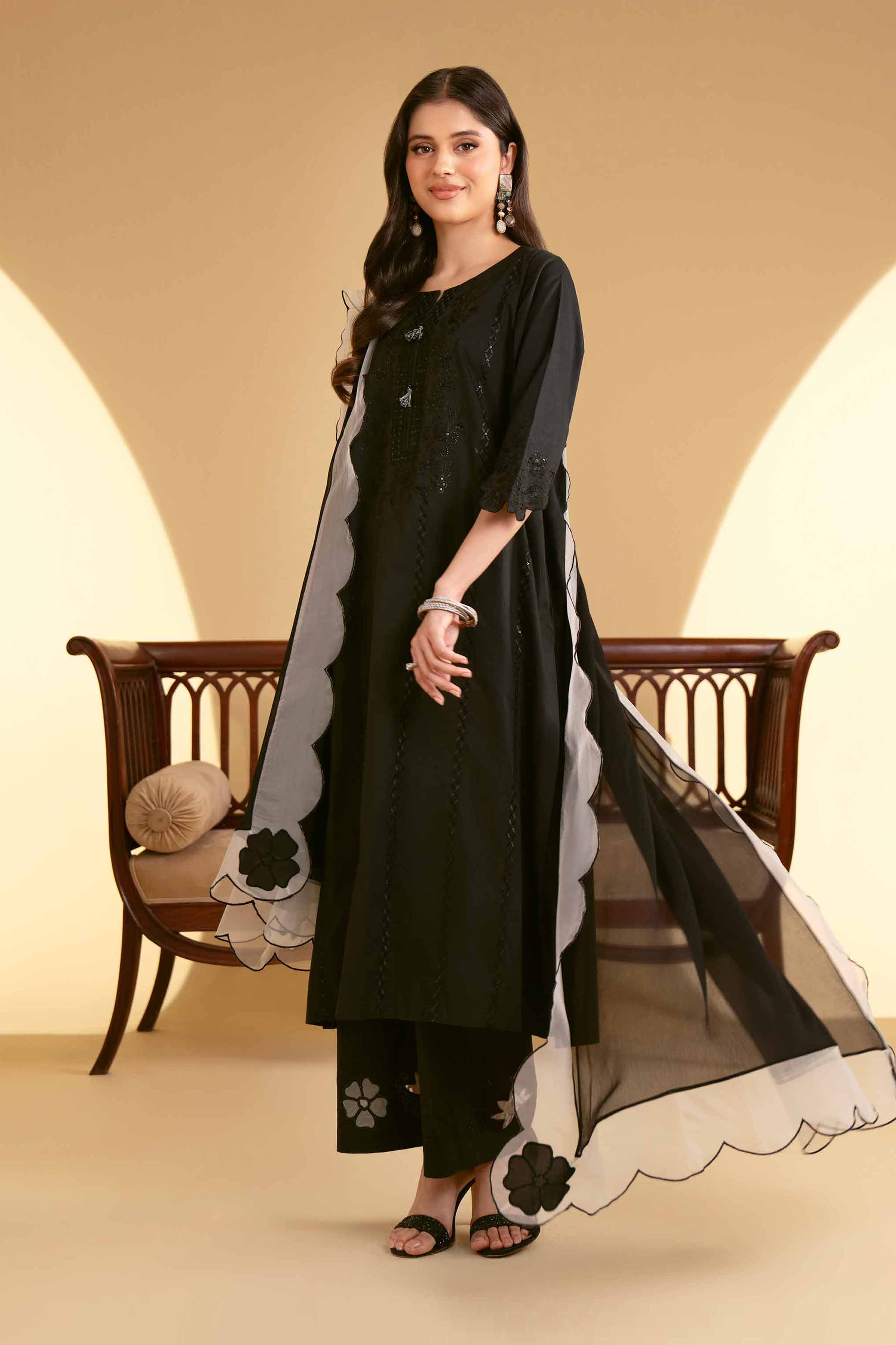 NishatUK - Black Embroidered   Cambric 3-piece ready to wear Suit