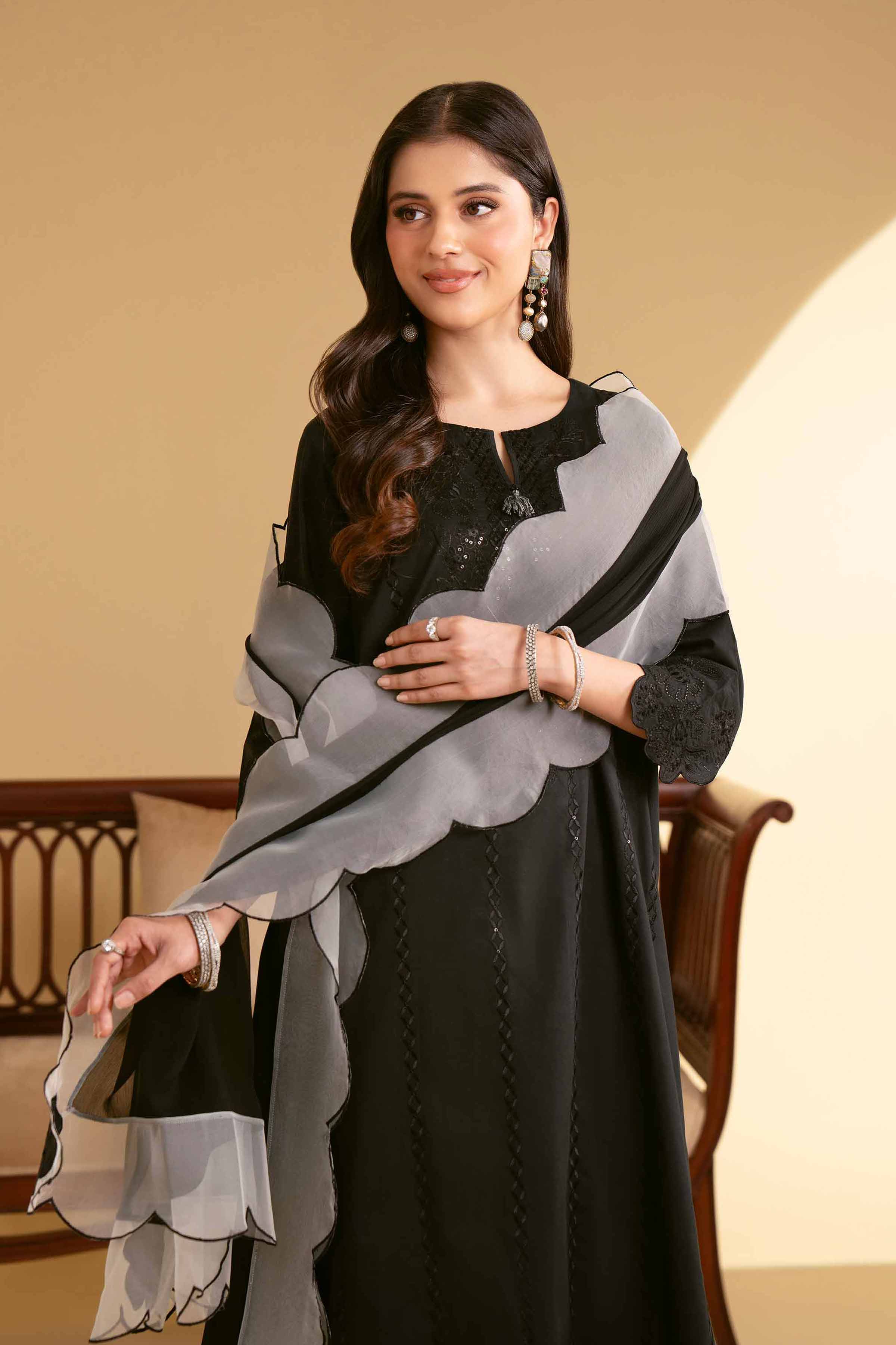 NishatUK - Black Embroidered   Cambric 3-piece ready to wear Suit