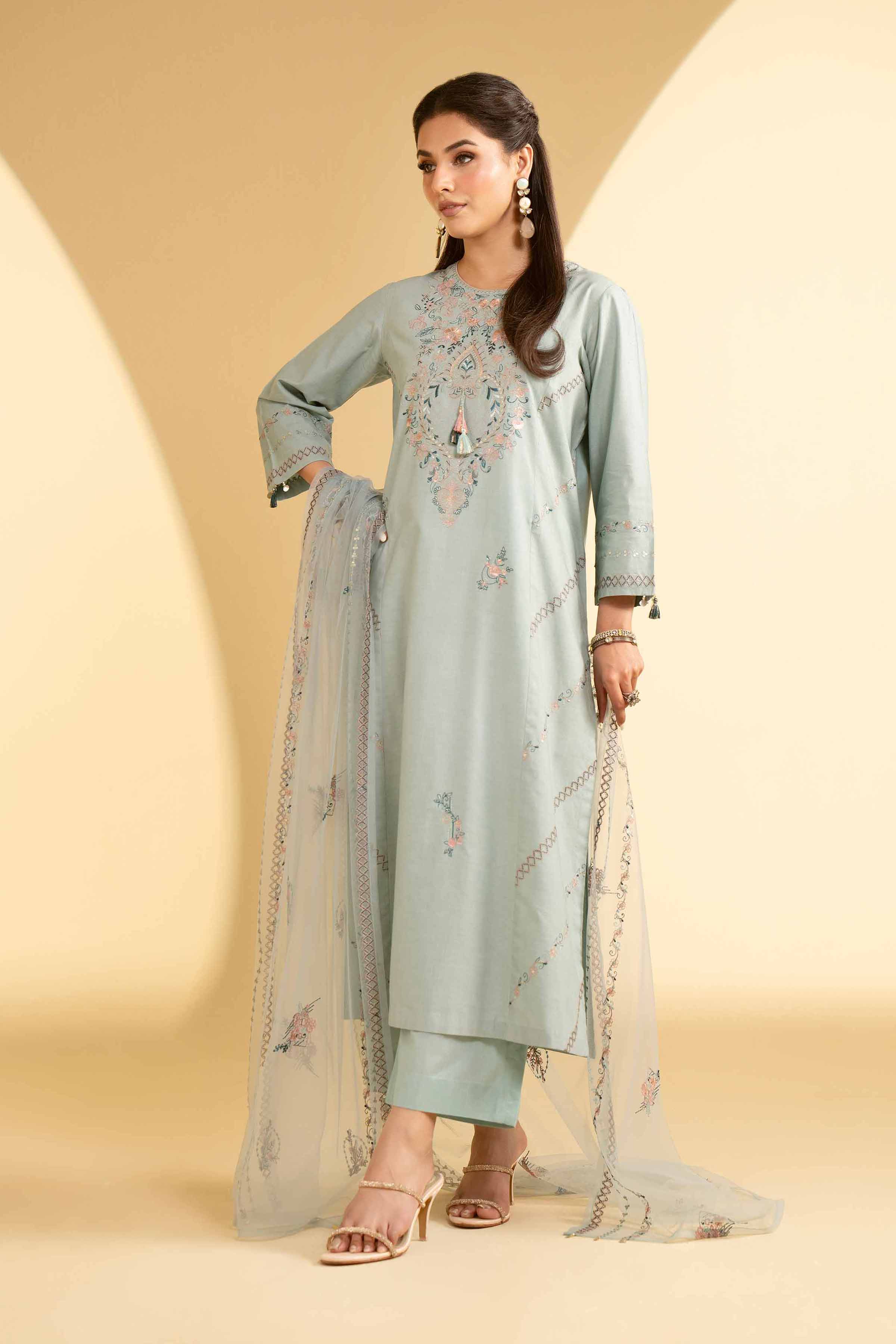 NishatUK - Blue Embroidered  Lawn 3-piece ready to wear Suit