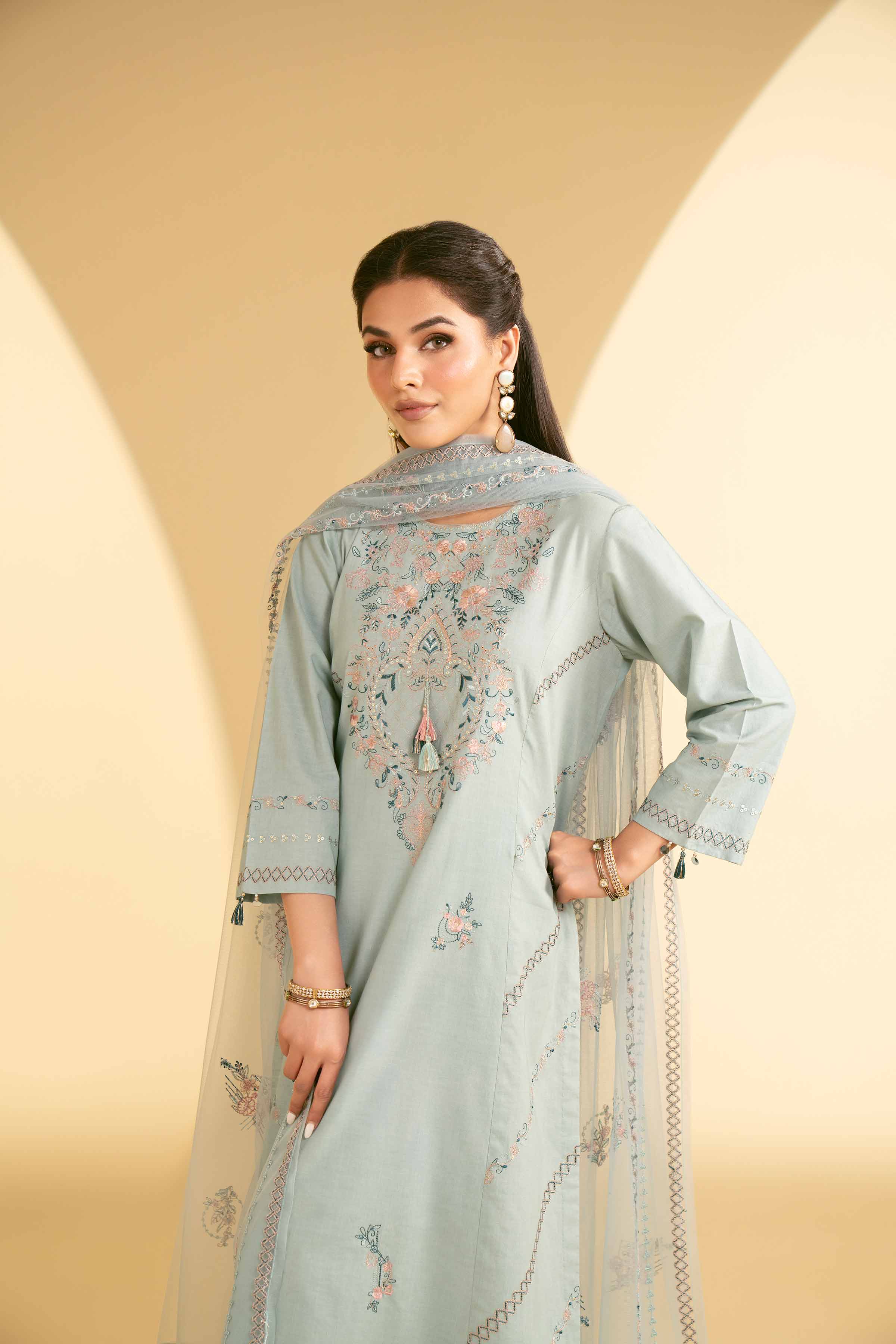 NishatUK - Blue Embroidered  Lawn 3-piece ready to wear Suit